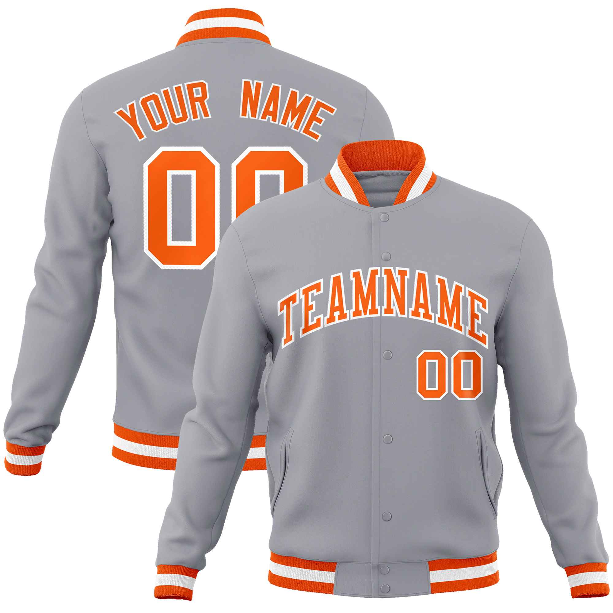 Custom White Black-Gray Classic Style Varsity Full-Snap Letterman Jacket | KXKSHOP