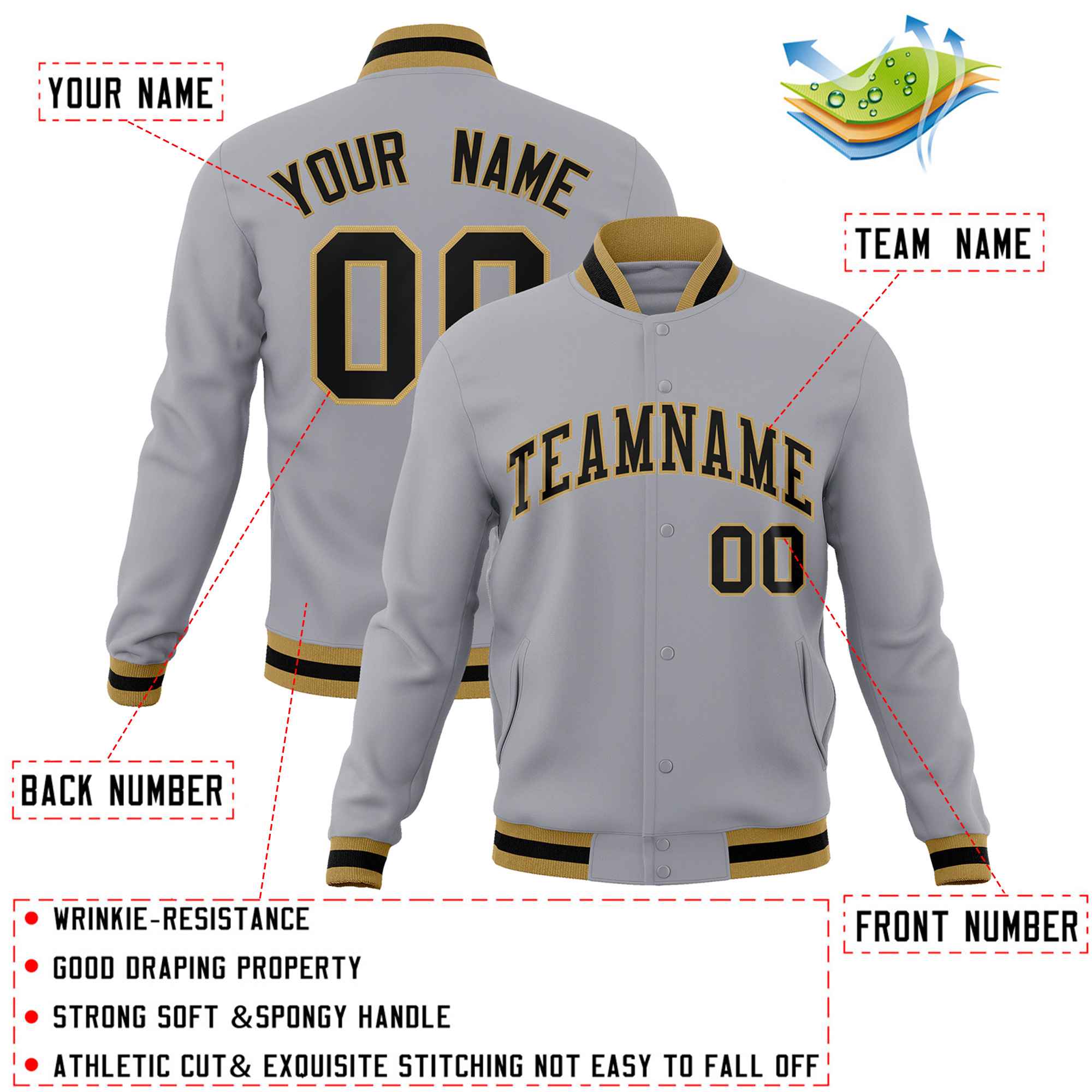 Custom White Black-Gray Classic Style Varsity Full-Snap Letterman Jacket | KXKSHOP