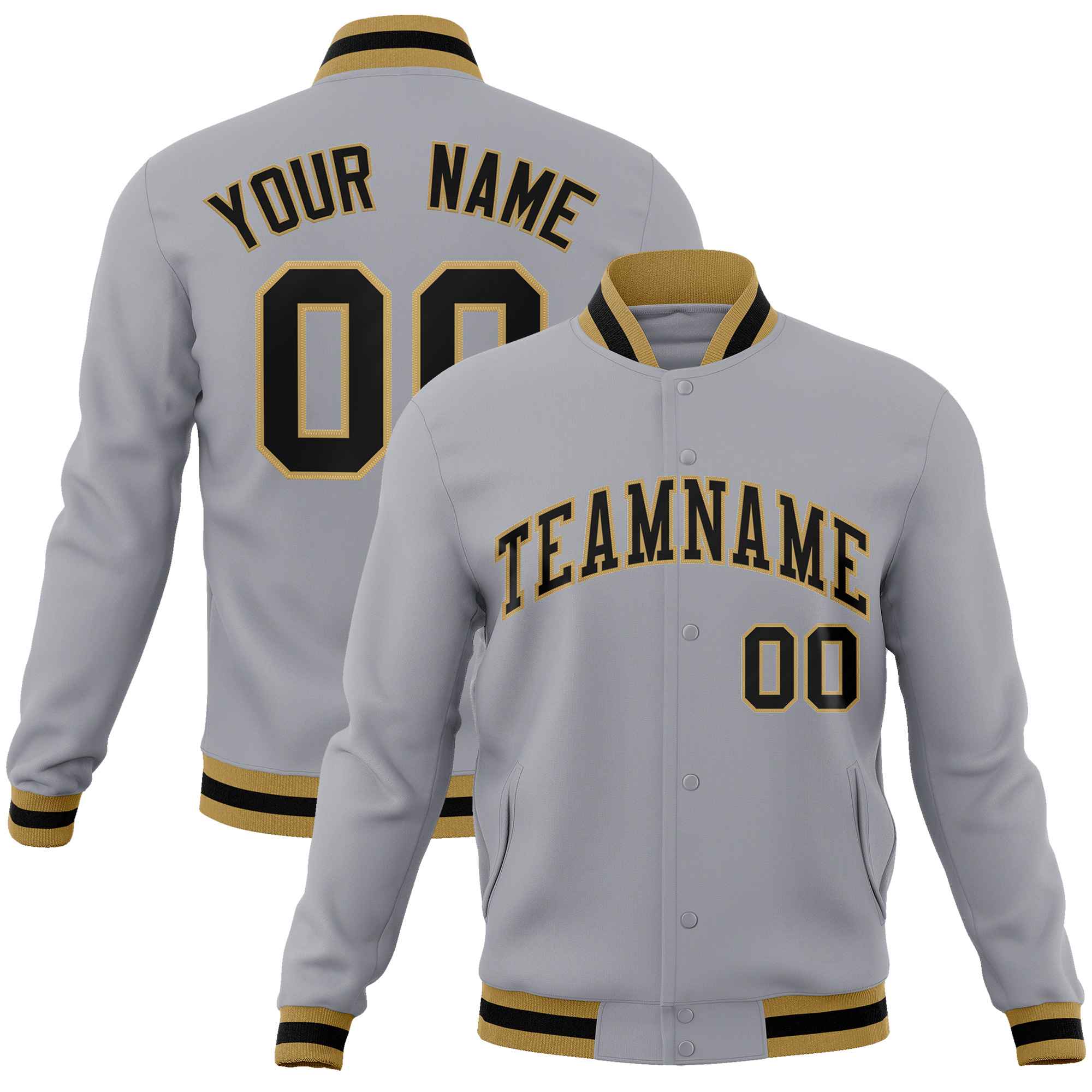 Custom White Black-Gray Classic Style Varsity Full-Snap Letterman Jacket | KXKSHOP