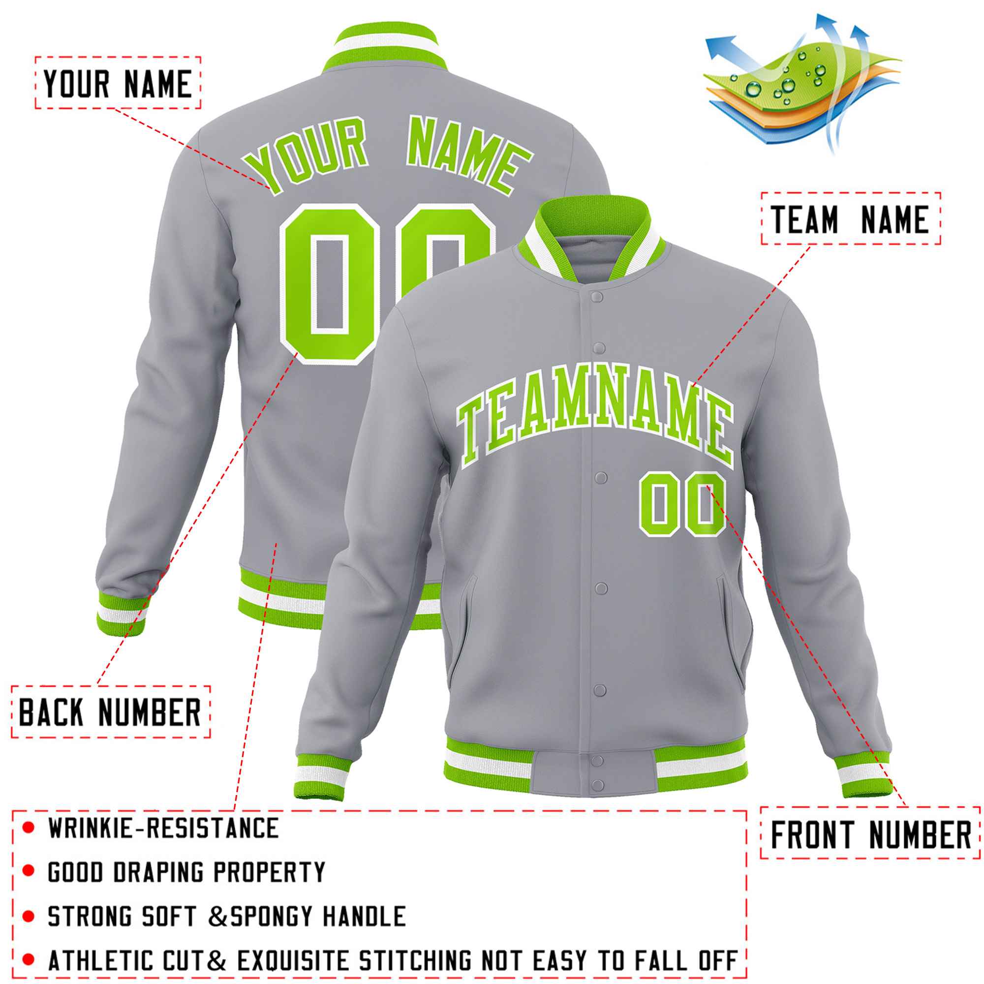 Custom White Black-Gray Classic Style Varsity Full-Snap Letterman Jacket | KXKSHOP