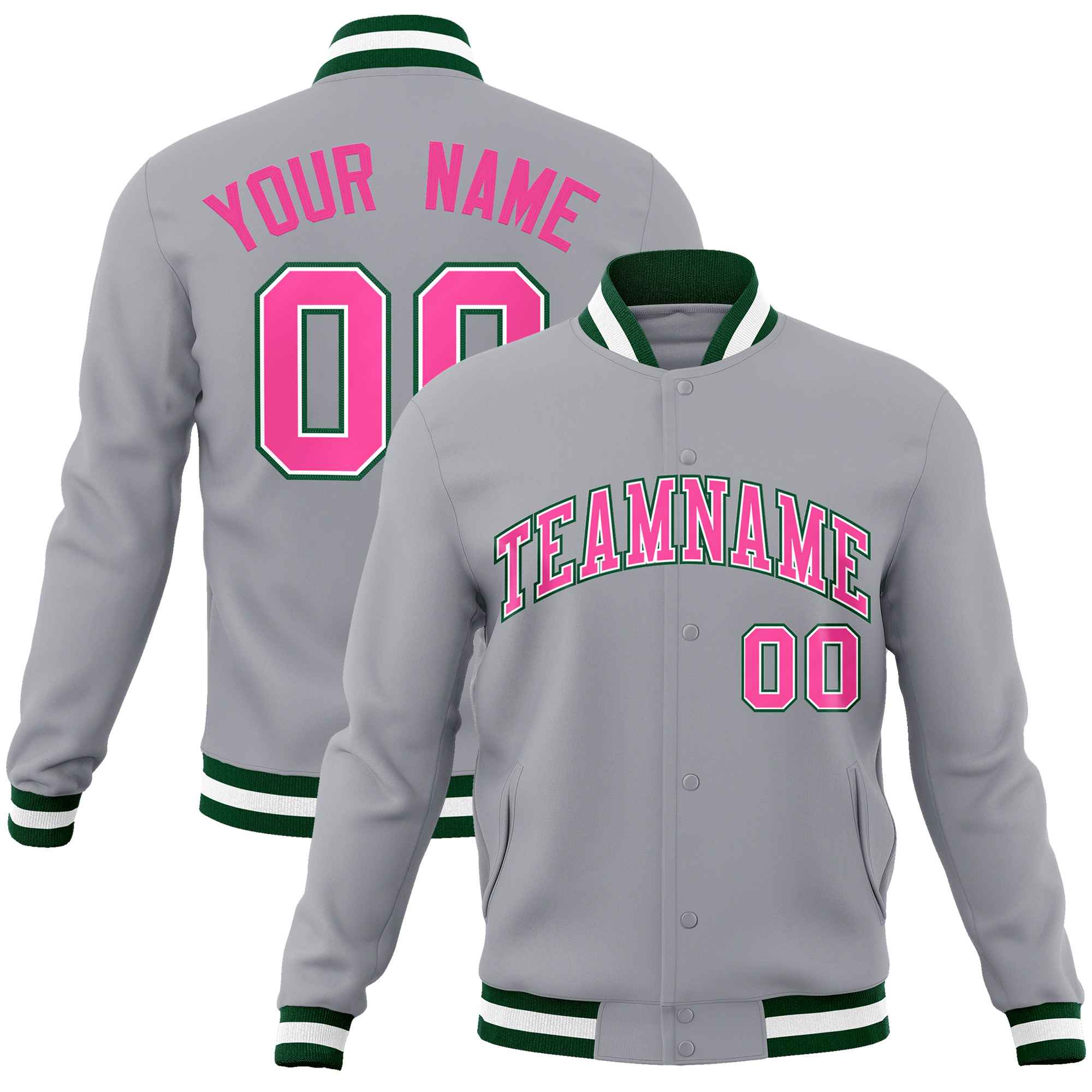 Custom White Black-Gray Classic Style Varsity Full-Snap Letterman Jacket | KXKSHOP