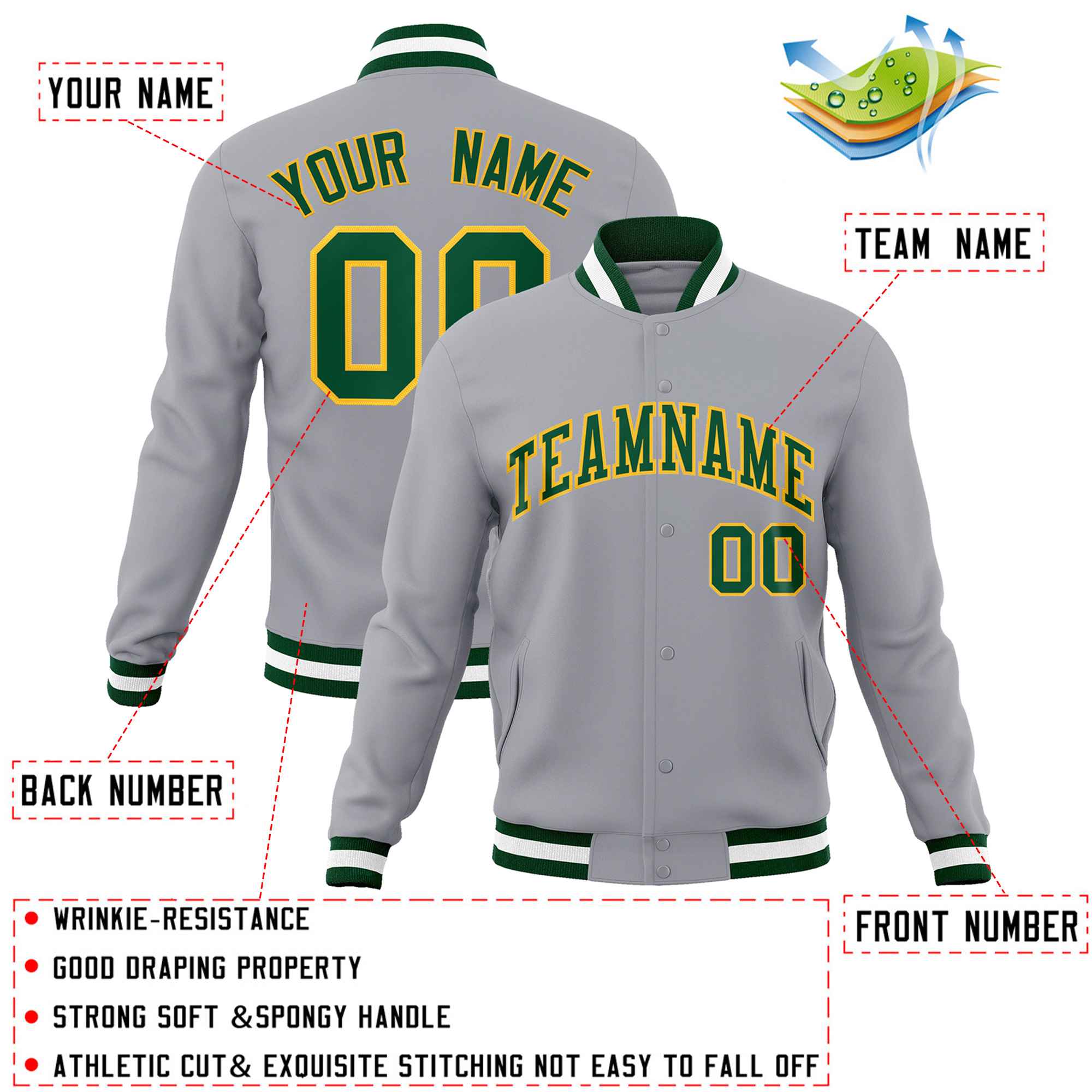 Custom White Black-Gray Classic Style Varsity Full-Snap Letterman Jacket | KXKSHOP