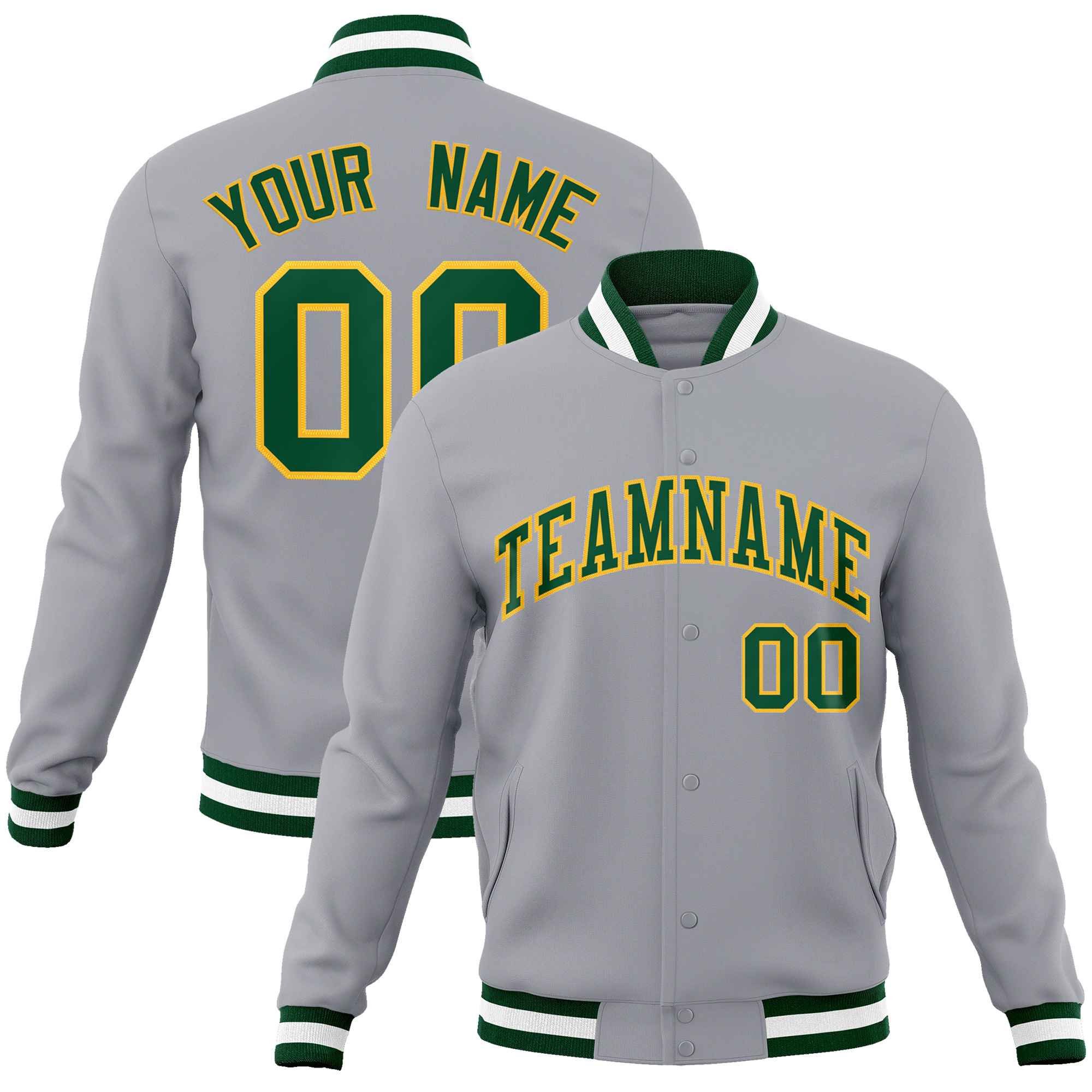 Custom White Black-Gray Classic Style Varsity Full-Snap Letterman Jacket | KXKSHOP