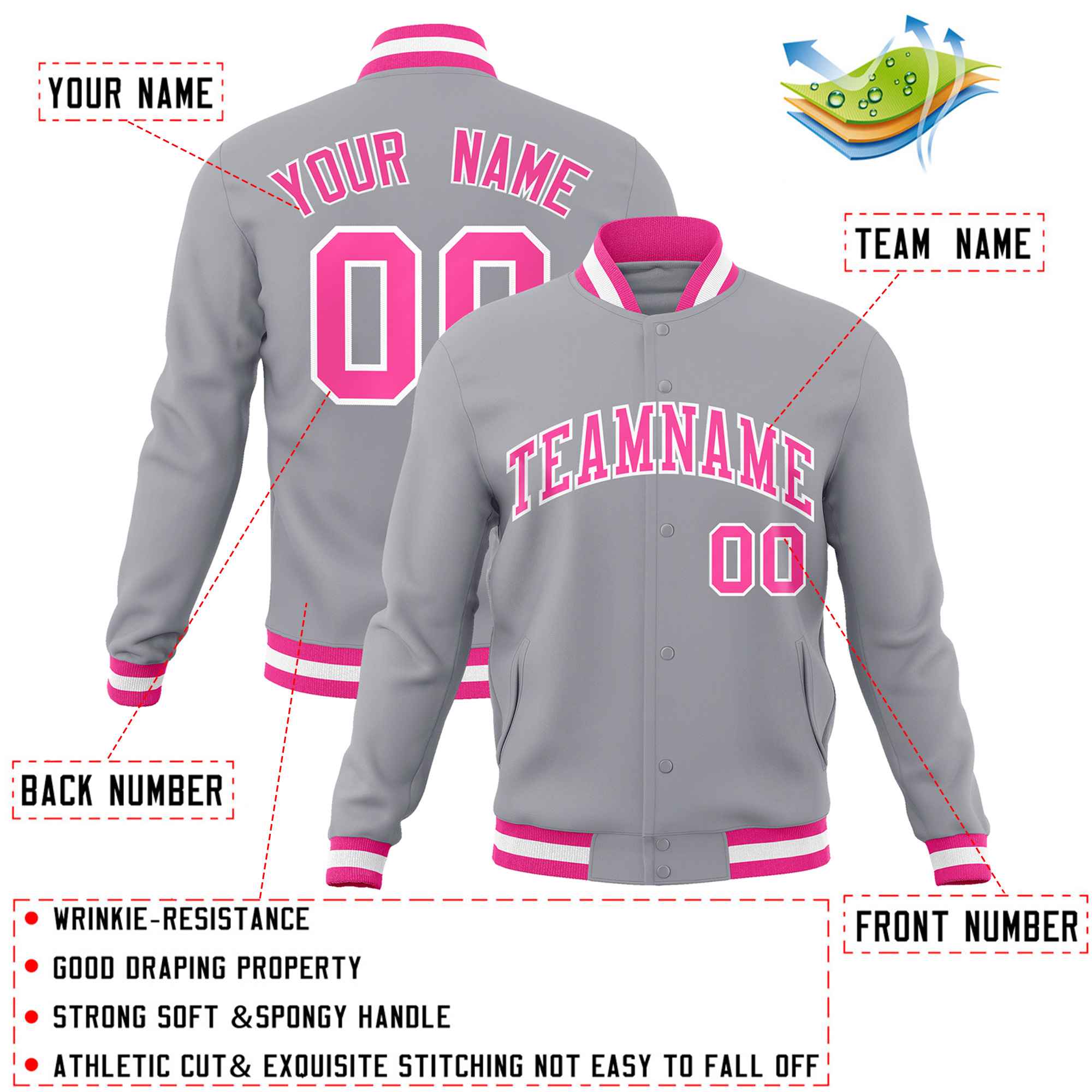Custom White Black-Gray Classic Style Varsity Full-Snap Letterman Jacket | KXKSHOP