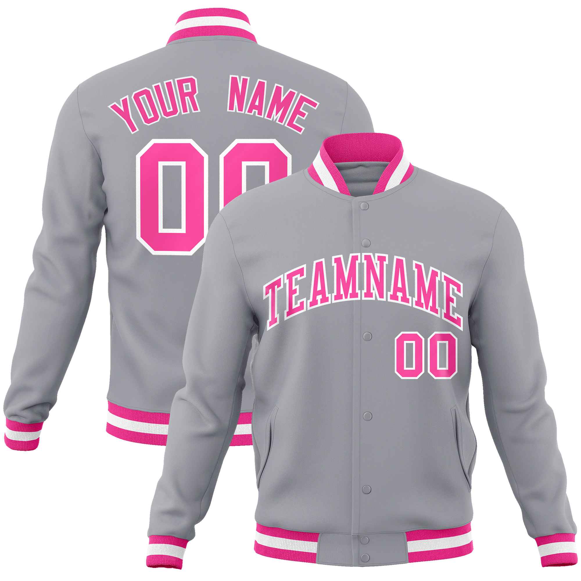 Custom White Black-Gray Classic Style Varsity Full-Snap Letterman Jacket | KXKSHOP