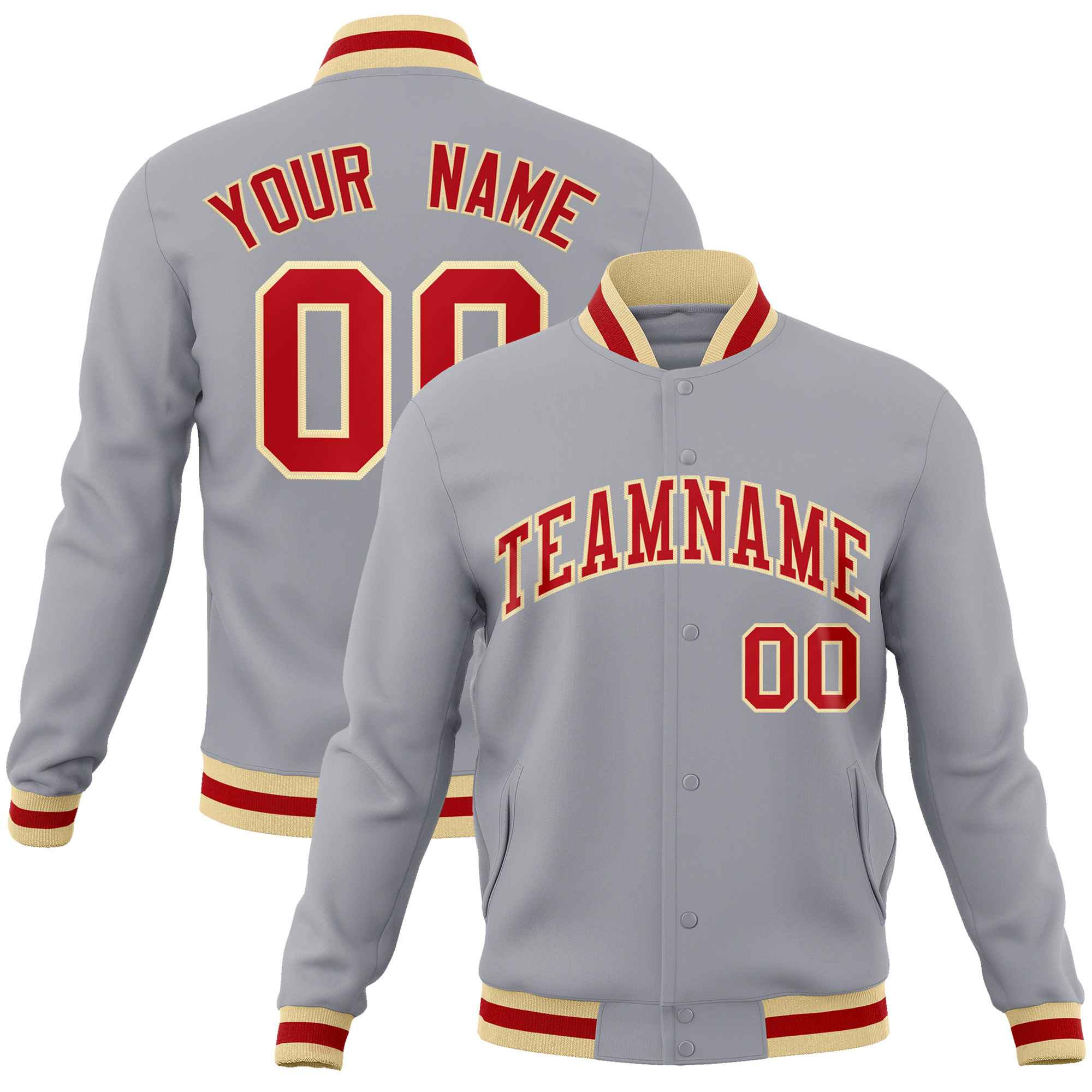 Custom White Black-Gray Classic Style Varsity Full-Snap Letterman Jacket | KXKSHOP