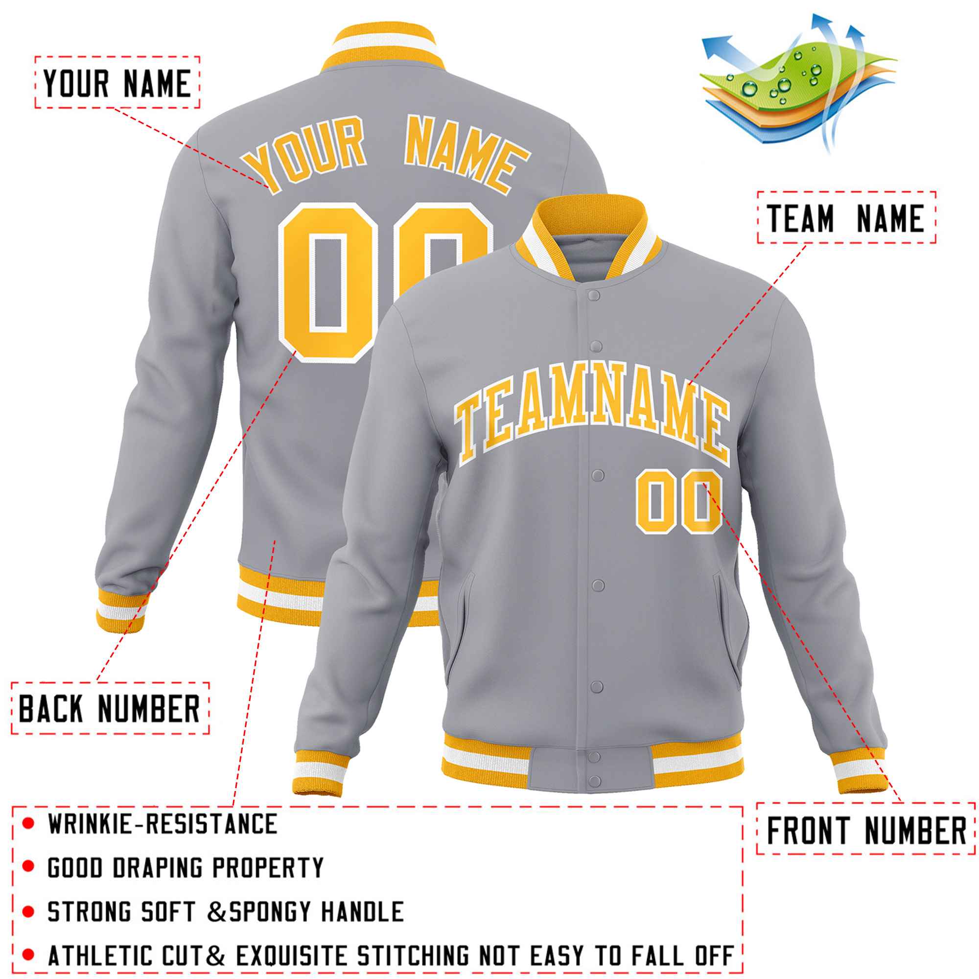 Custom White Black-Gray Classic Style Varsity Full-Snap Letterman Jacket | KXKSHOP