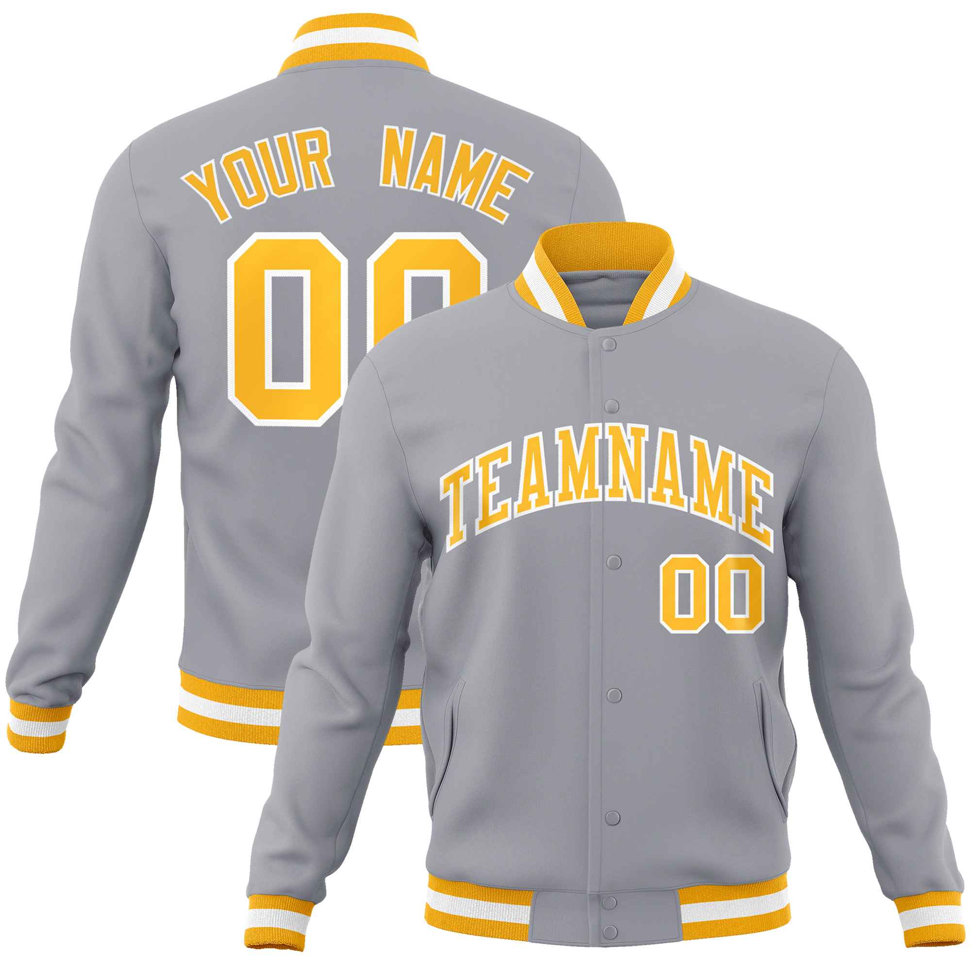 Custom White Black-Gray Classic Style Varsity Full-Snap Letterman Jacket | KXKSHOP