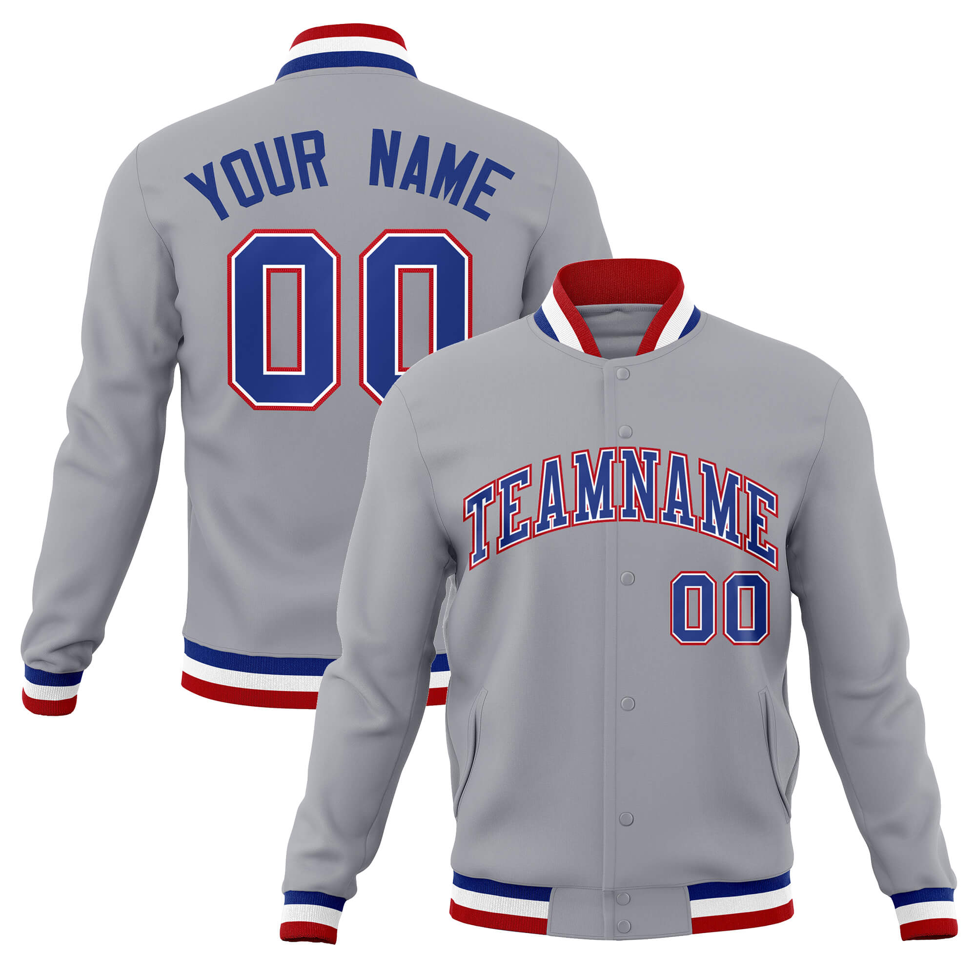 Custom White Black-Gray Classic Style Varsity Full-Snap Letterman Jacket | KXKSHOP