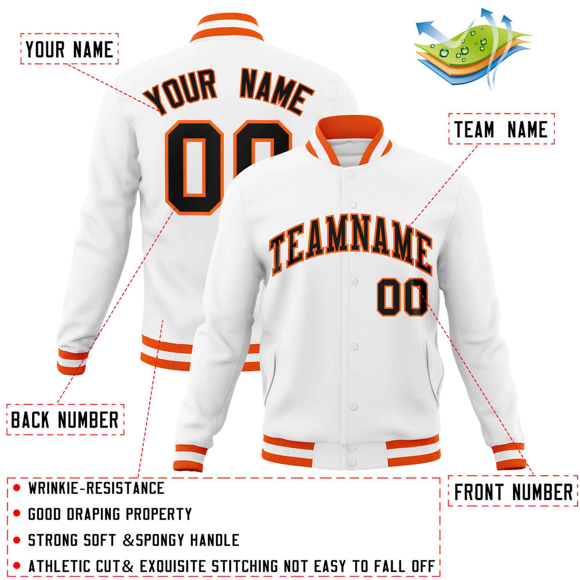 Custom White Black-Gray Classic Style Varsity Full-Snap Letterman Jacket | KXKSHOP