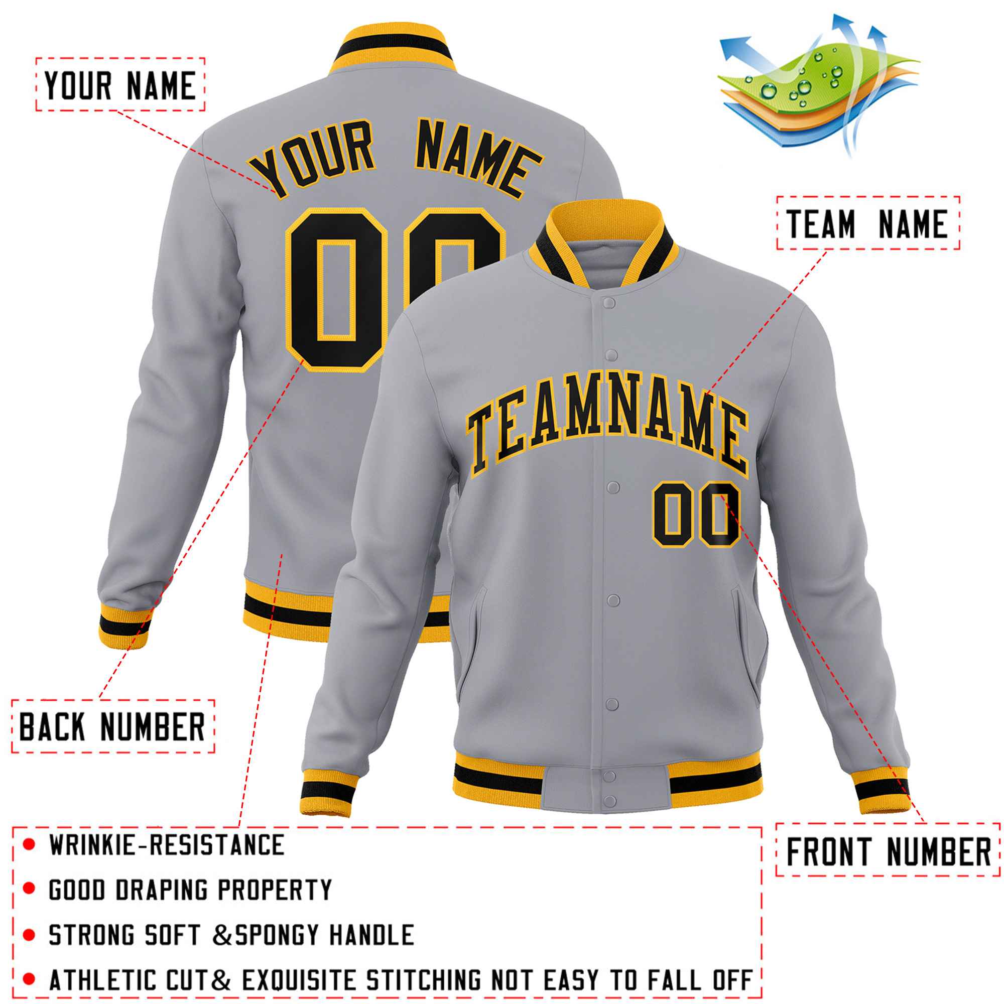 Custom White Black-Gray Classic Style Varsity Full-Snap Letterman Jacket | KXKSHOP