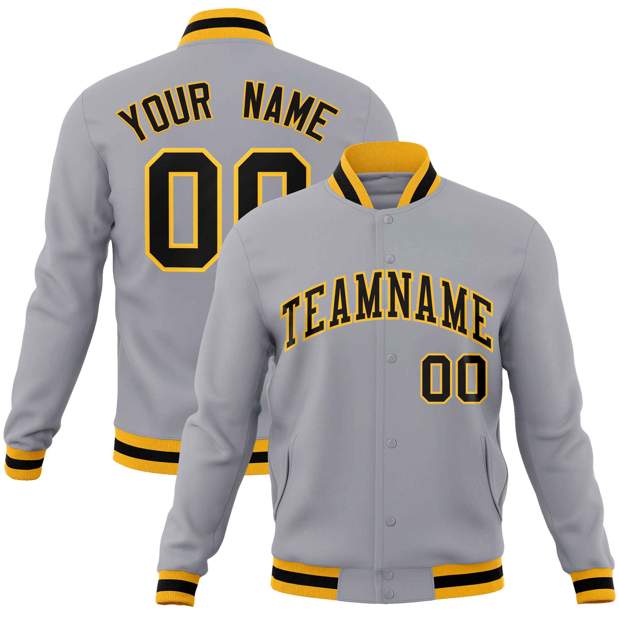 Custom White Black-Gray Classic Style Varsity Full-Snap Letterman Jacket | KXKSHOP