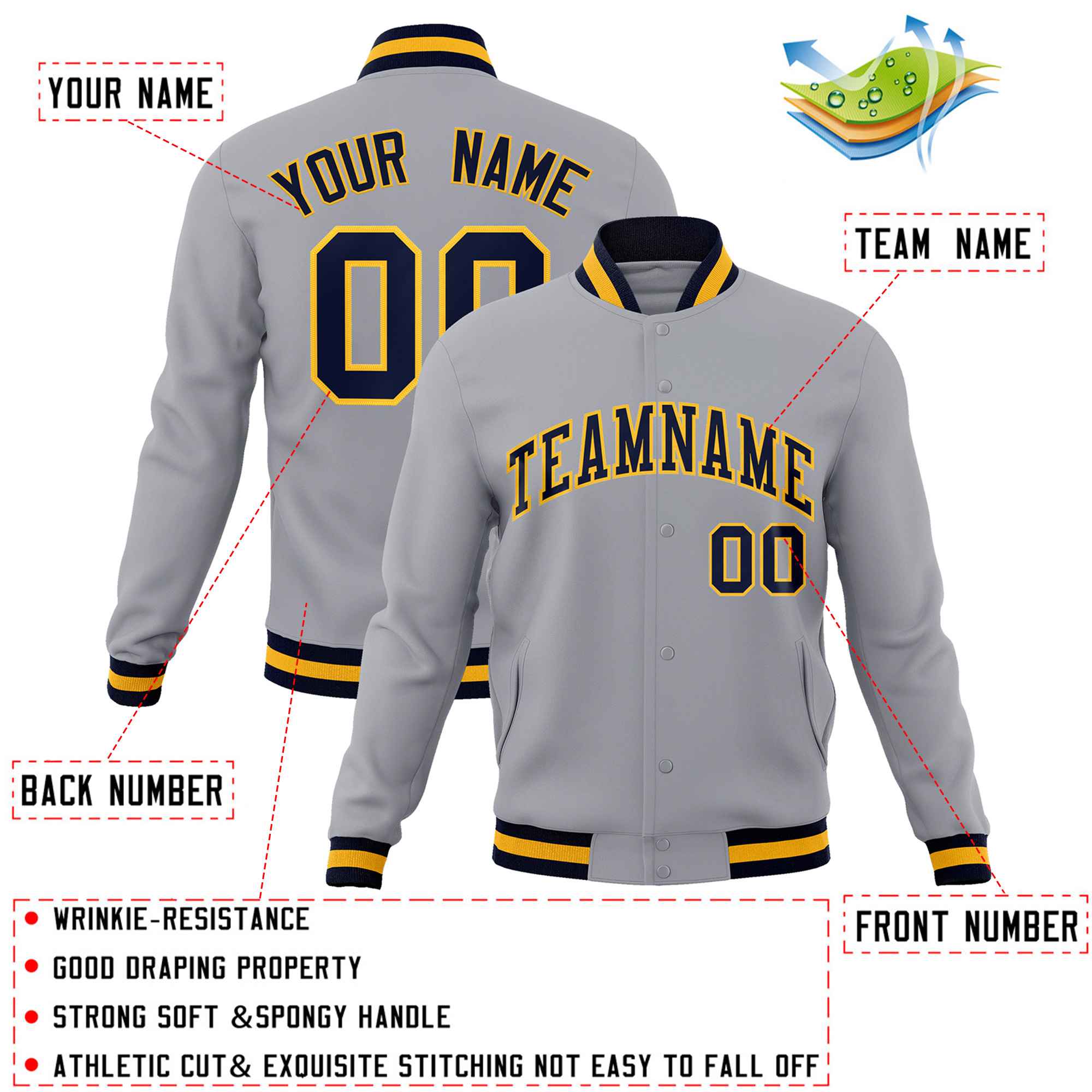 Custom White Black-Gray Classic Style Varsity Full-Snap Letterman Jacket | KXKSHOP
