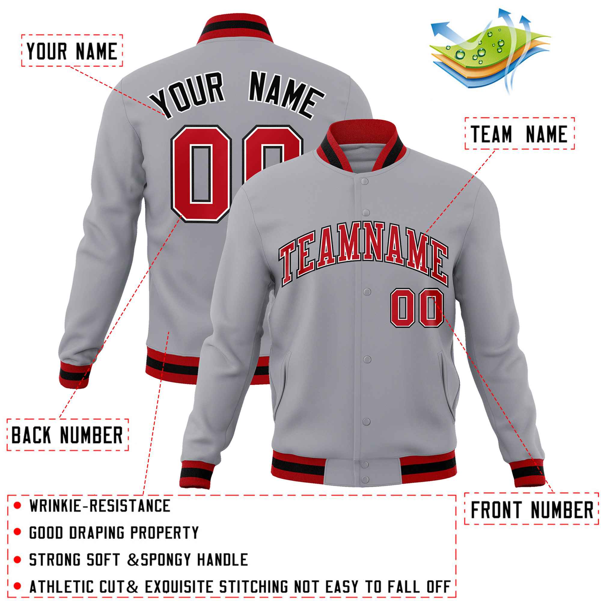 Custom White Black-Gray Classic Style Varsity Full-Snap Letterman Jacket | KXKSHOP