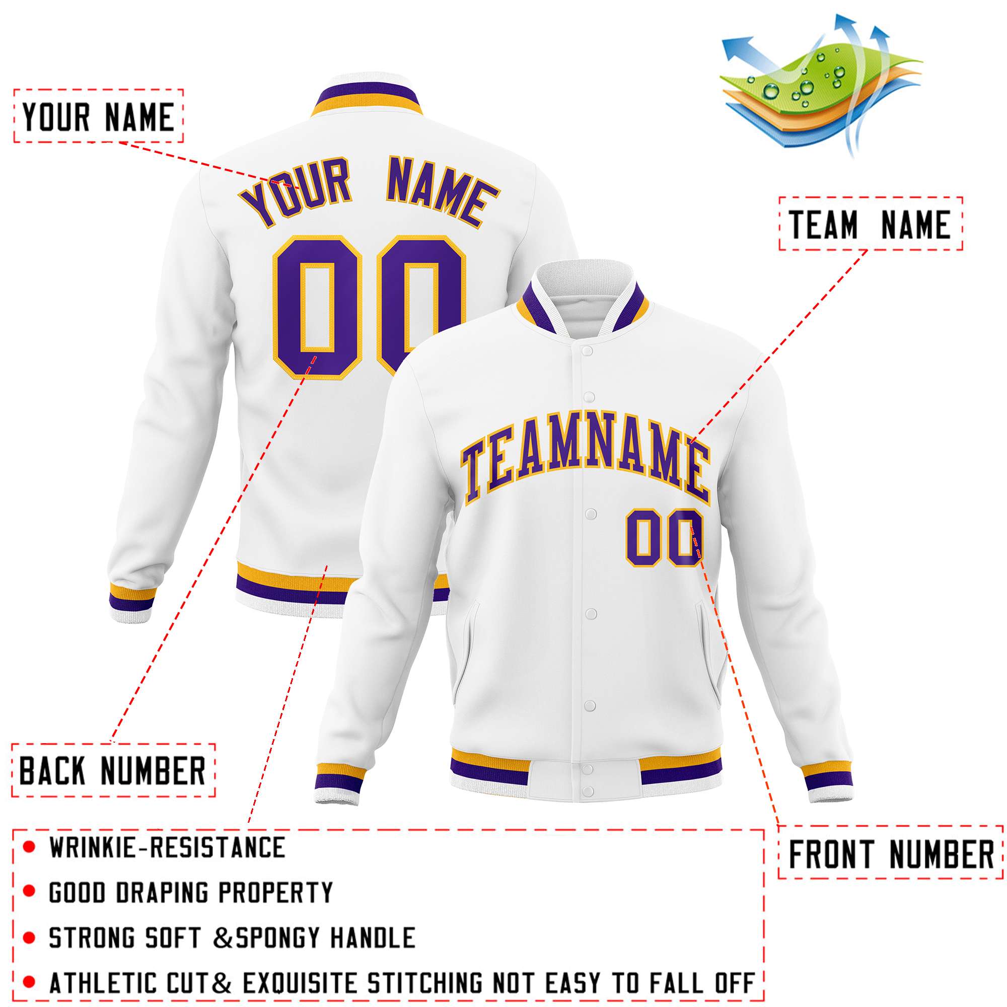 Custom White Black-Gray Classic Style Varsity Full-Snap Letterman Jacket | KXKSHOP