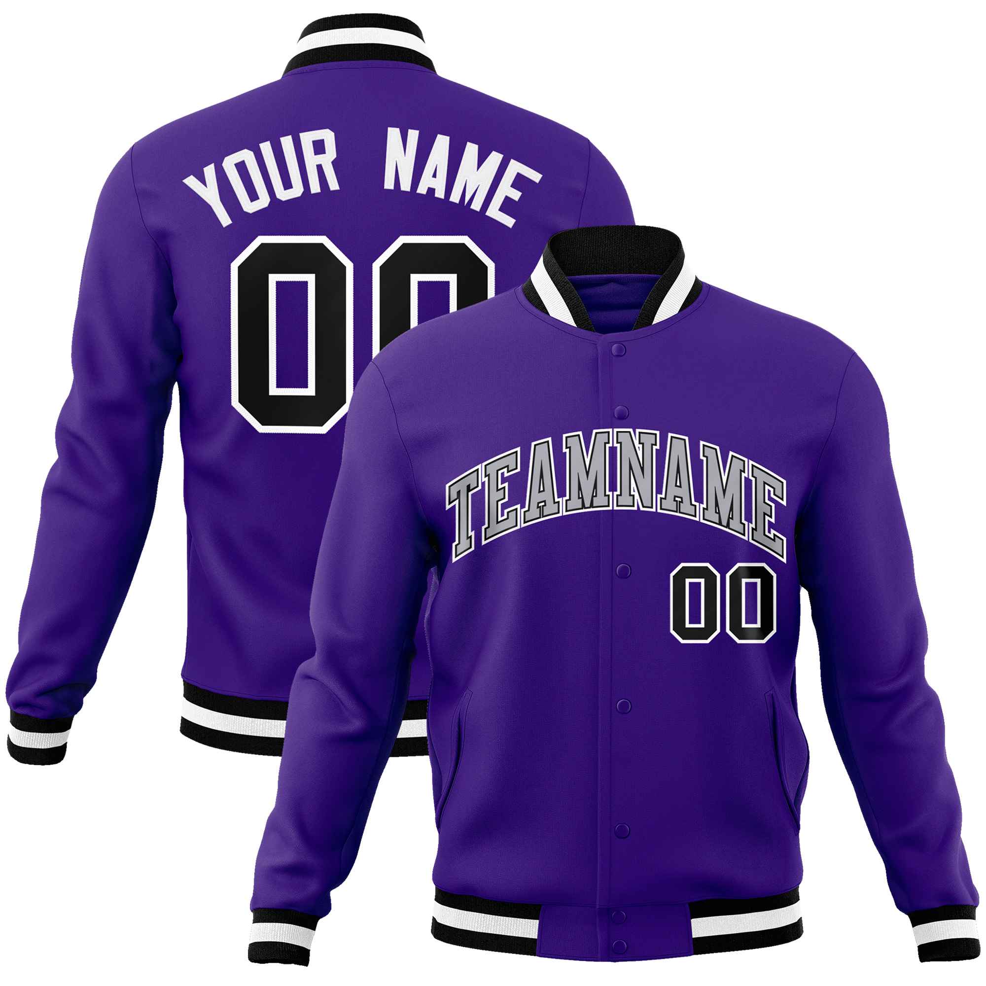 Custom White Black-Gray Classic Style Varsity Full-Snap Letterman Jacket | KXKSHOP