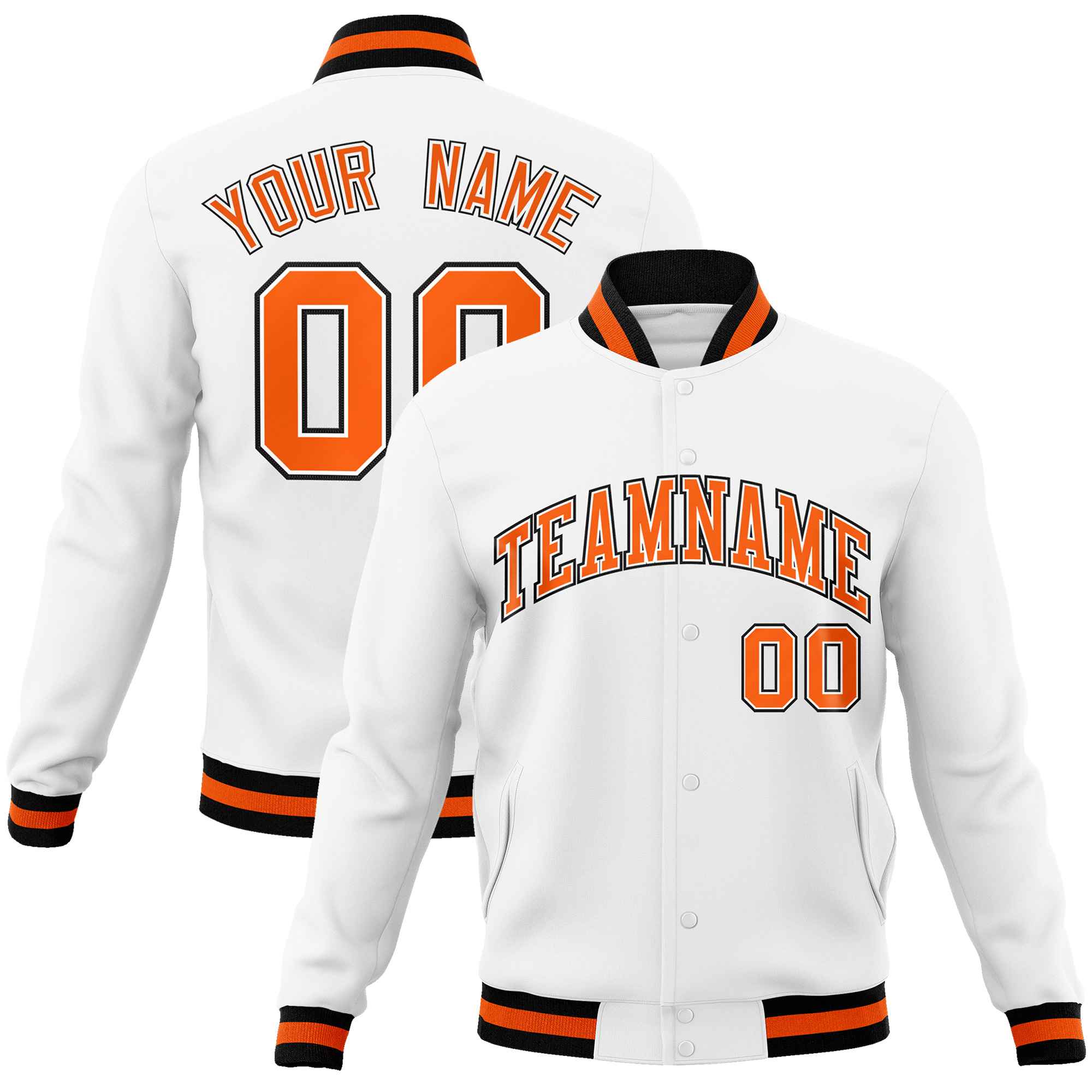 Custom White Black-Gray Classic Style Varsity Full-Snap Letterman Jacket | KXKSHOP