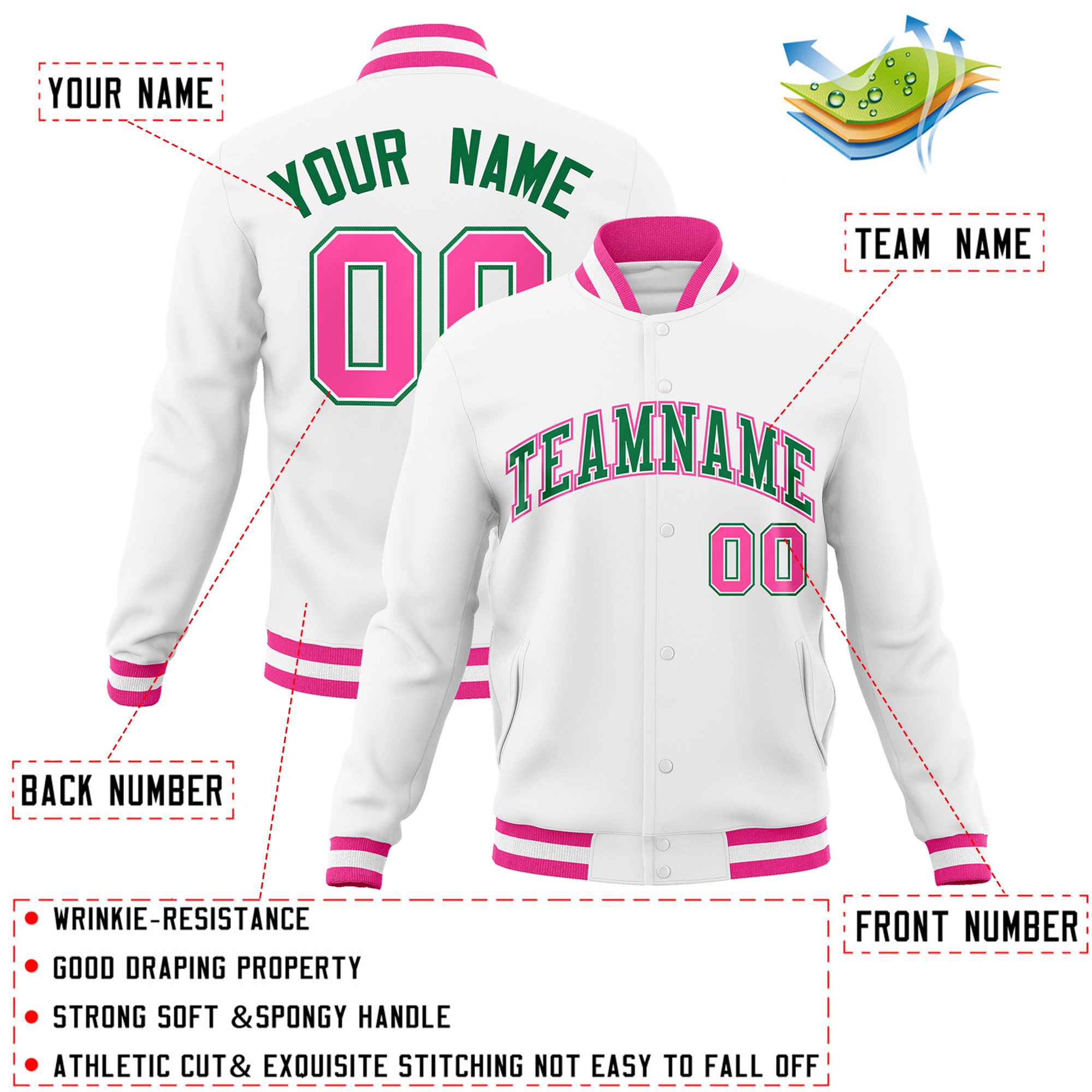 Custom White Black-Gray Classic Style Varsity Full-Snap Letterman Jacket | KXKSHOP