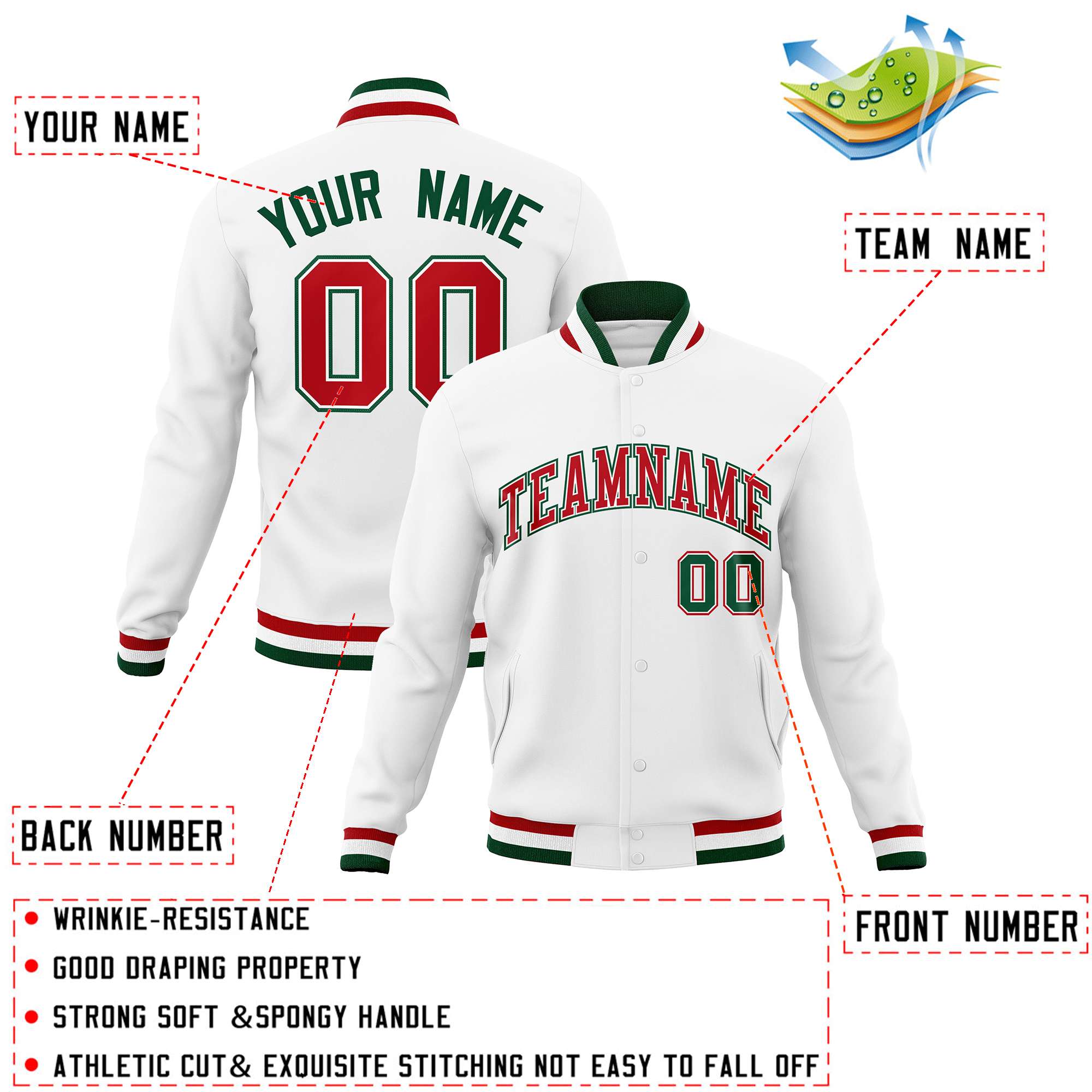 Custom White Black-Gray Classic Style Varsity Full-Snap Letterman Jacket | KXKSHOP