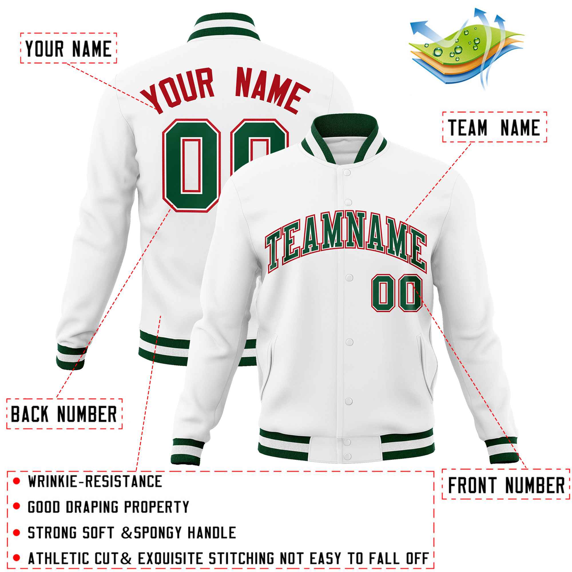 Custom White Black-Gray Classic Style Varsity Full-Snap Letterman Jacket | KXKSHOP