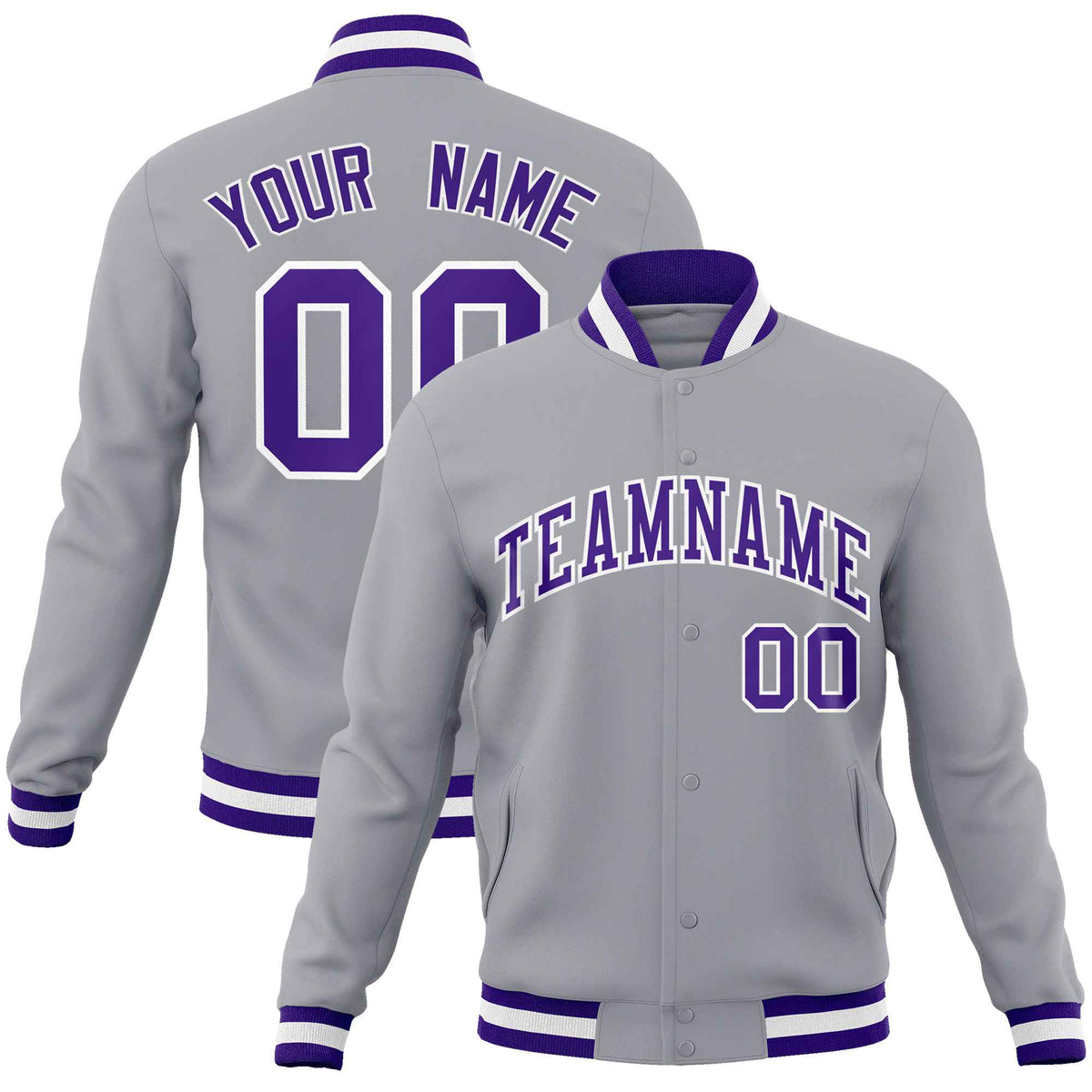Custom White Black-Gray Classic Style Varsity Full-Snap Letterman Jacket | KXKSHOP