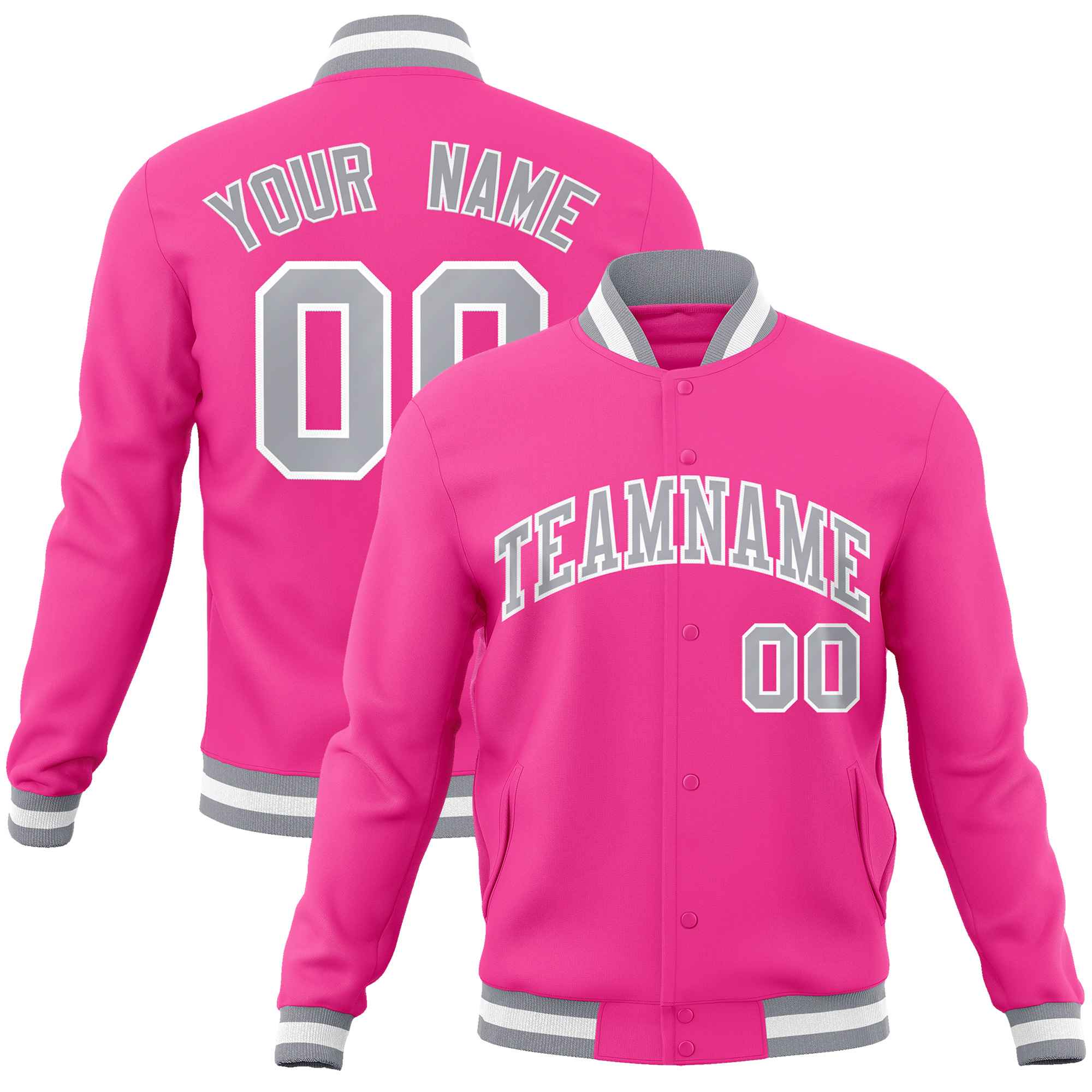 Custom White Black-Gray Classic Style Varsity Full-Snap Letterman Jacket | KXKSHOP