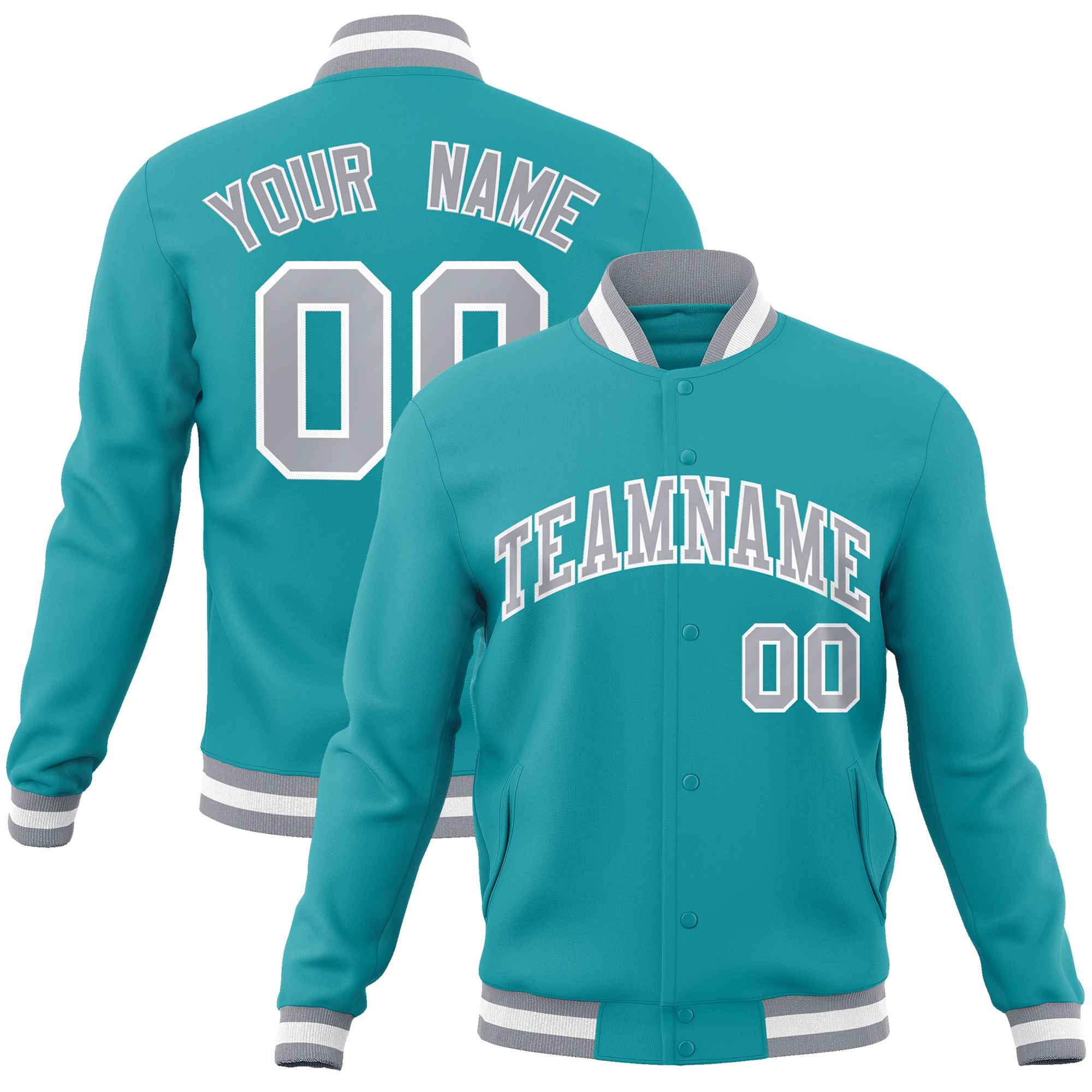 Custom White Black-Gray Classic Style Varsity Full-Snap Letterman Jacket | KXKSHOP