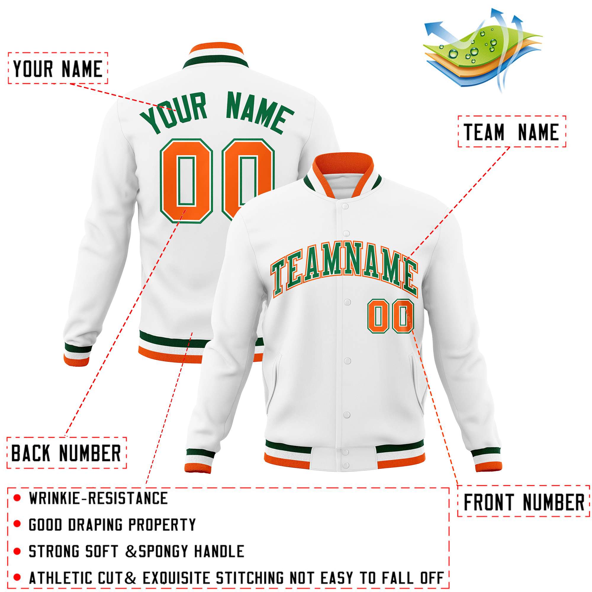 Custom White Black-Gray Classic Style Varsity Full-Snap Letterman Jacket | KXKSHOP