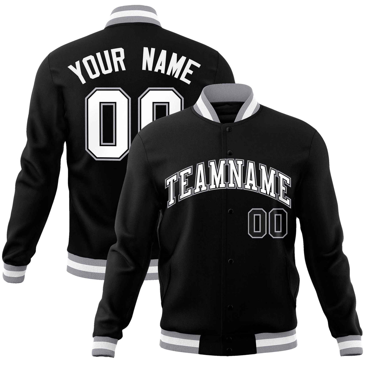 Custom White Black-Gray Classic Style Varsity Full-Snap Letterman Jacket | KXKSHOP