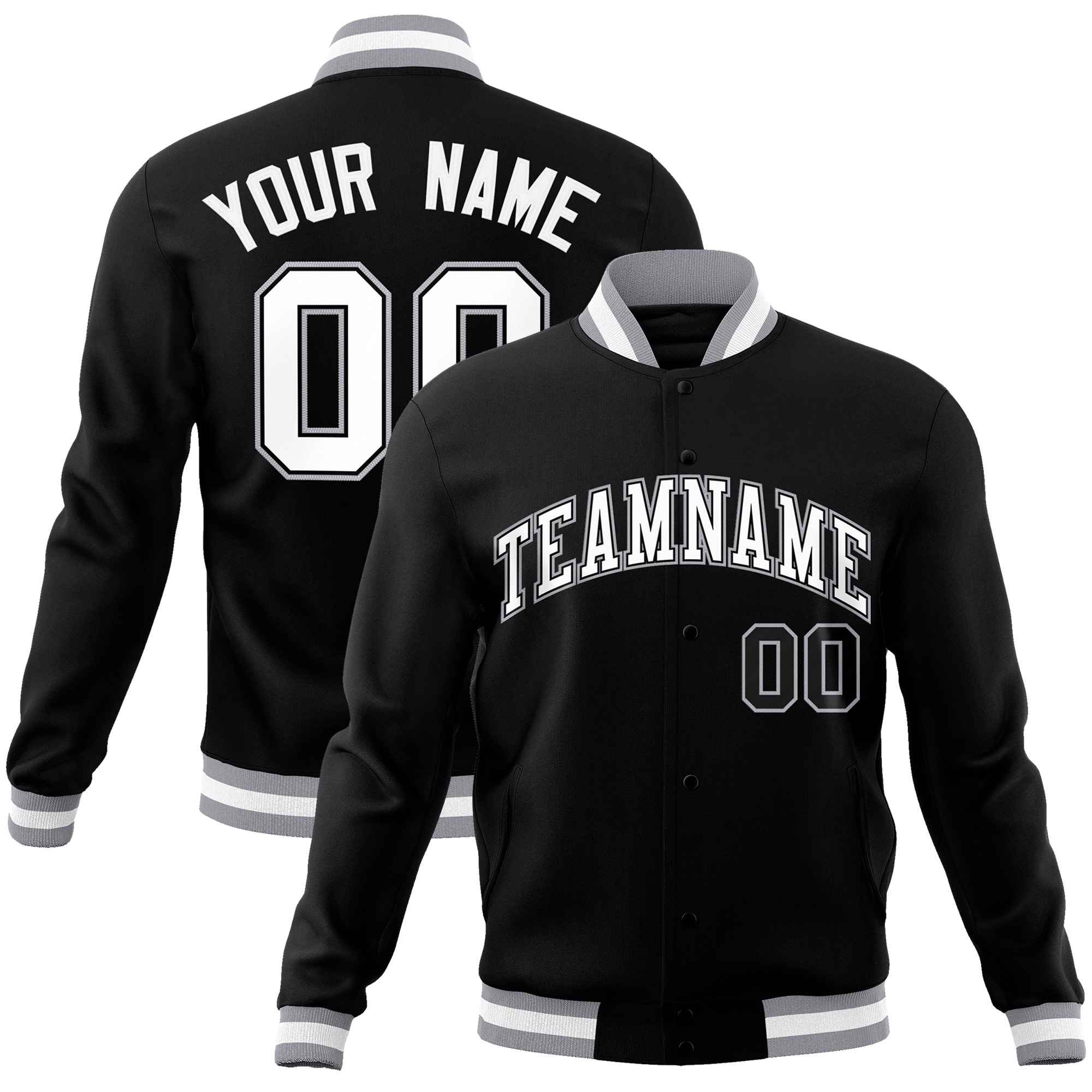 Custom White Black-Gray Classic Style Varsity Full-Snap Letterman Jacket | KXKSHOP