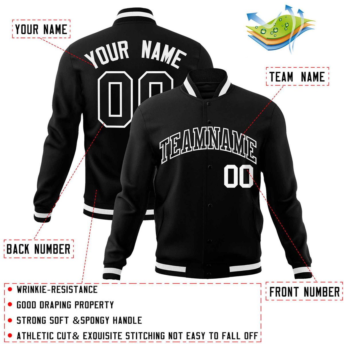 Custom White Black-Gray Classic Style Varsity Full-Snap Letterman Jacket | KXKSHOP