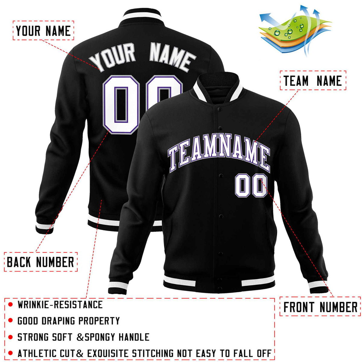 Custom White Black-Gray Classic Style Varsity Full-Snap Letterman Jacket | KXKSHOP