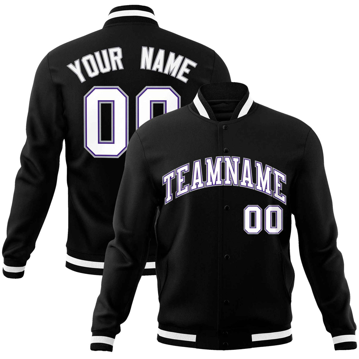 Custom White Black-Gray Classic Style Varsity Full-Snap Letterman Jacket | KXKSHOP