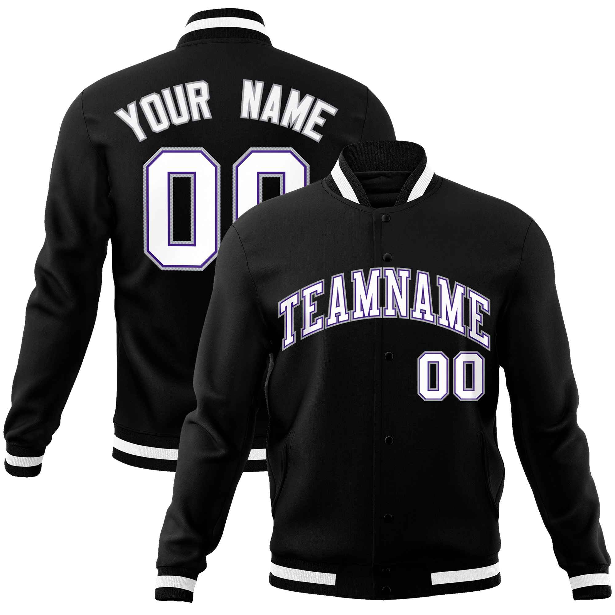 Custom White Black-Gray Classic Style Varsity Full-Snap Letterman Jacket | KXKSHOP