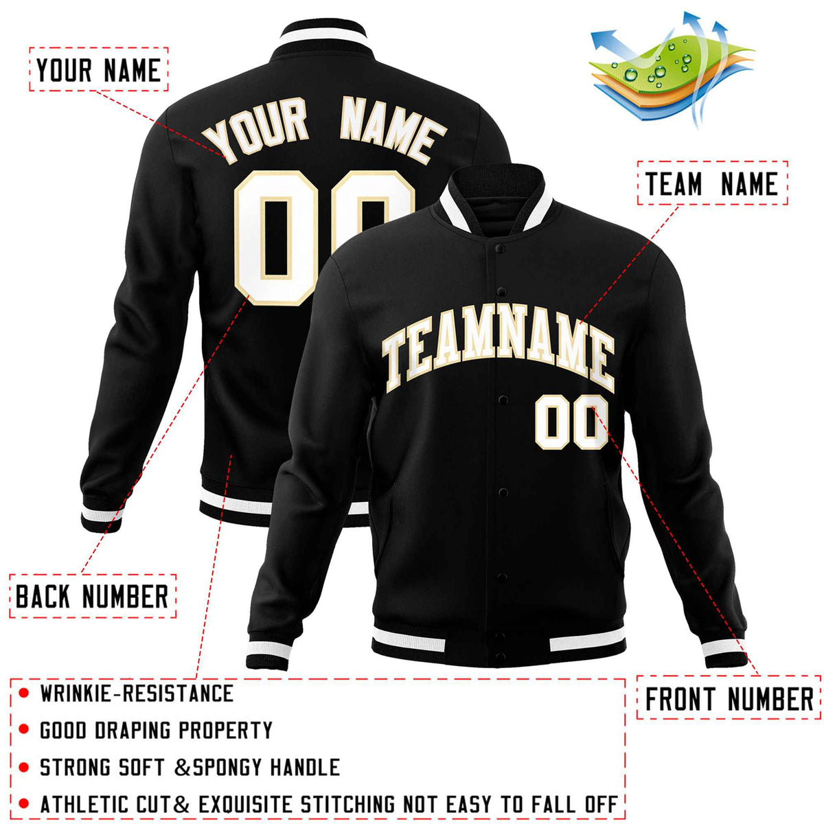 Custom White Black-Gray Classic Style Varsity Full-Snap Letterman Jacket | KXKSHOP