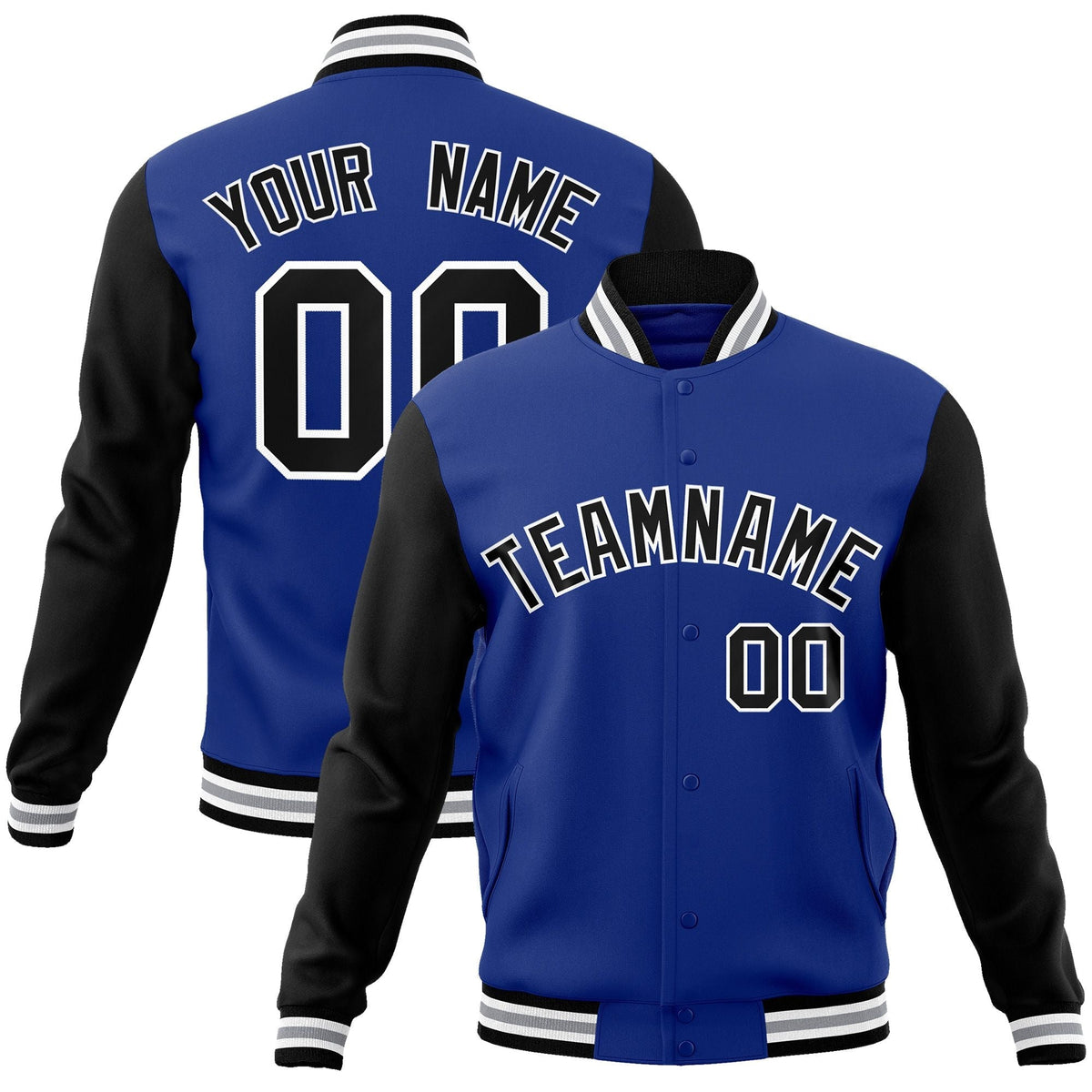 Custom Black White-Black Raglan Sleeves Varsity Full-Snap Letterman Jacket | KXKSHOP