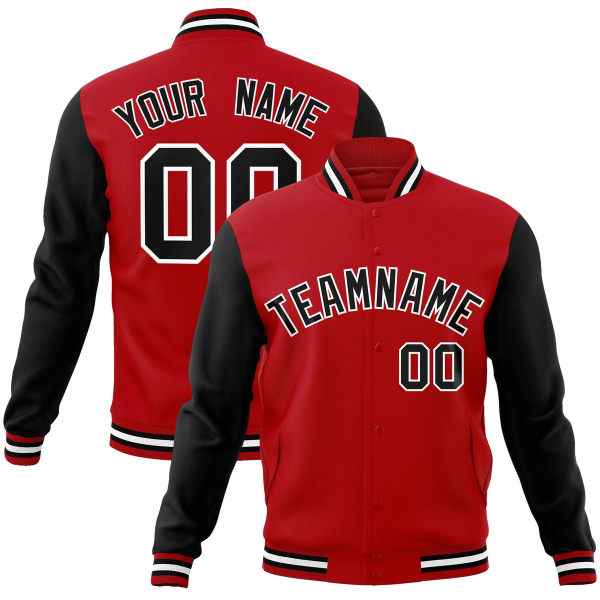 Custom Black White-Black Raglan Sleeves Varsity Full-Snap Letterman Jacket | KXKSHOP