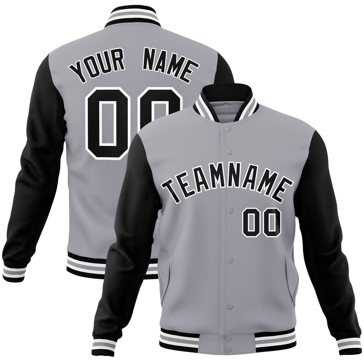 Custom Black White-Black Raglan Sleeves Varsity Full-Snap Letterman Jacket | KXKSHOP