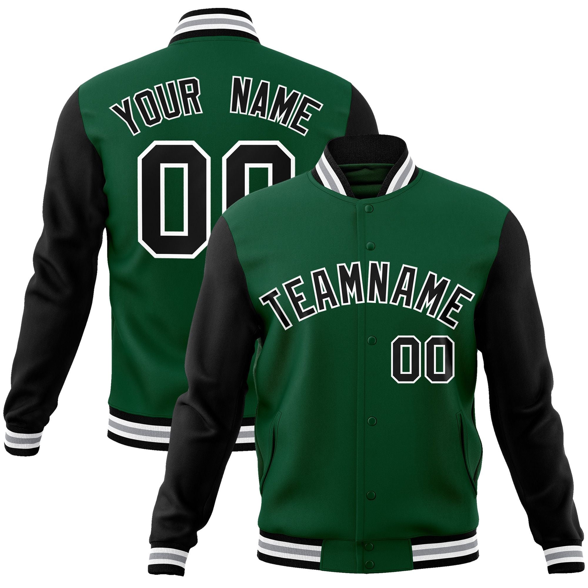 Custom Black White-Black Raglan Sleeves Varsity Full-Snap Letterman Jacket | KXKSHOP