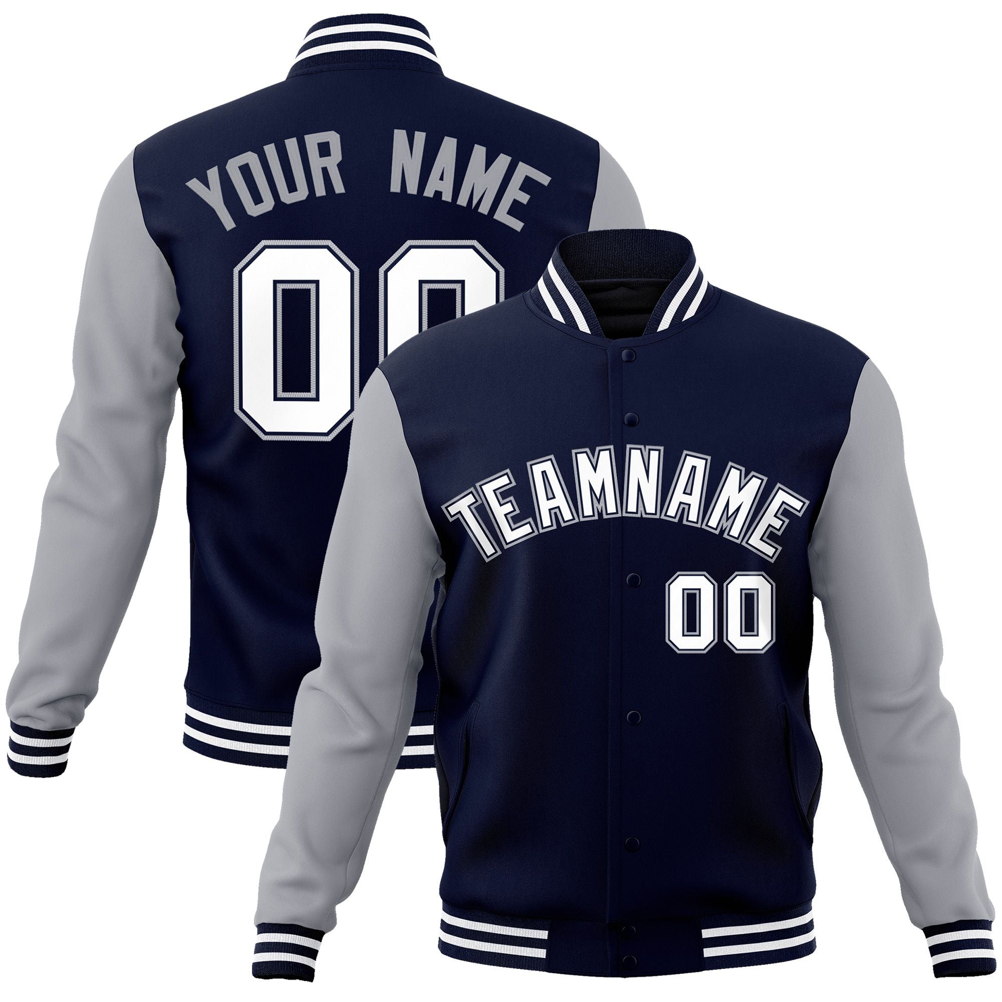 Custom Black White-Black Raglan Sleeves Varsity Full-Snap Letterman Jacket | KXKSHOP