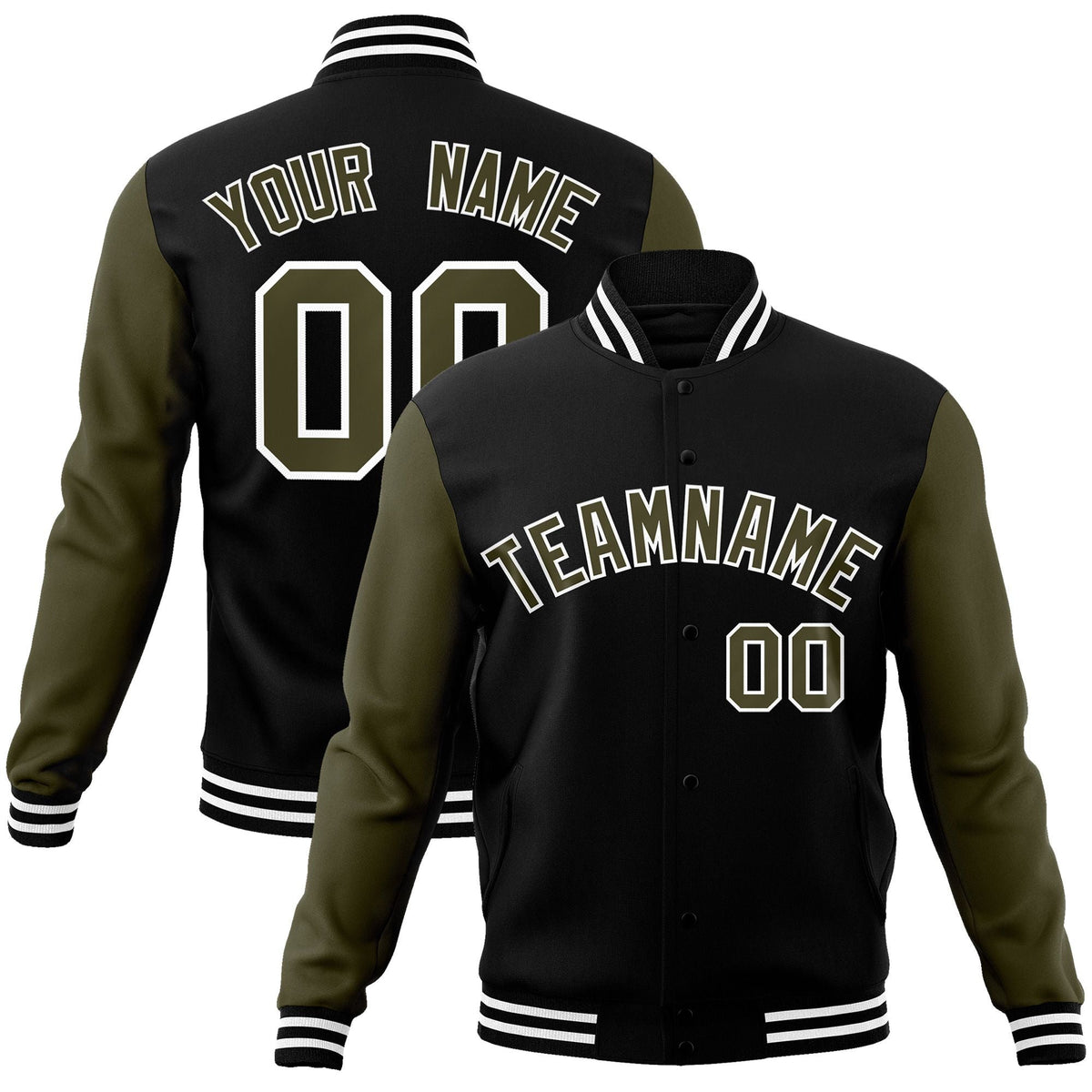 Custom Black White-Black Raglan Sleeves Varsity Full-Snap Letterman Jacket | KXKSHOP