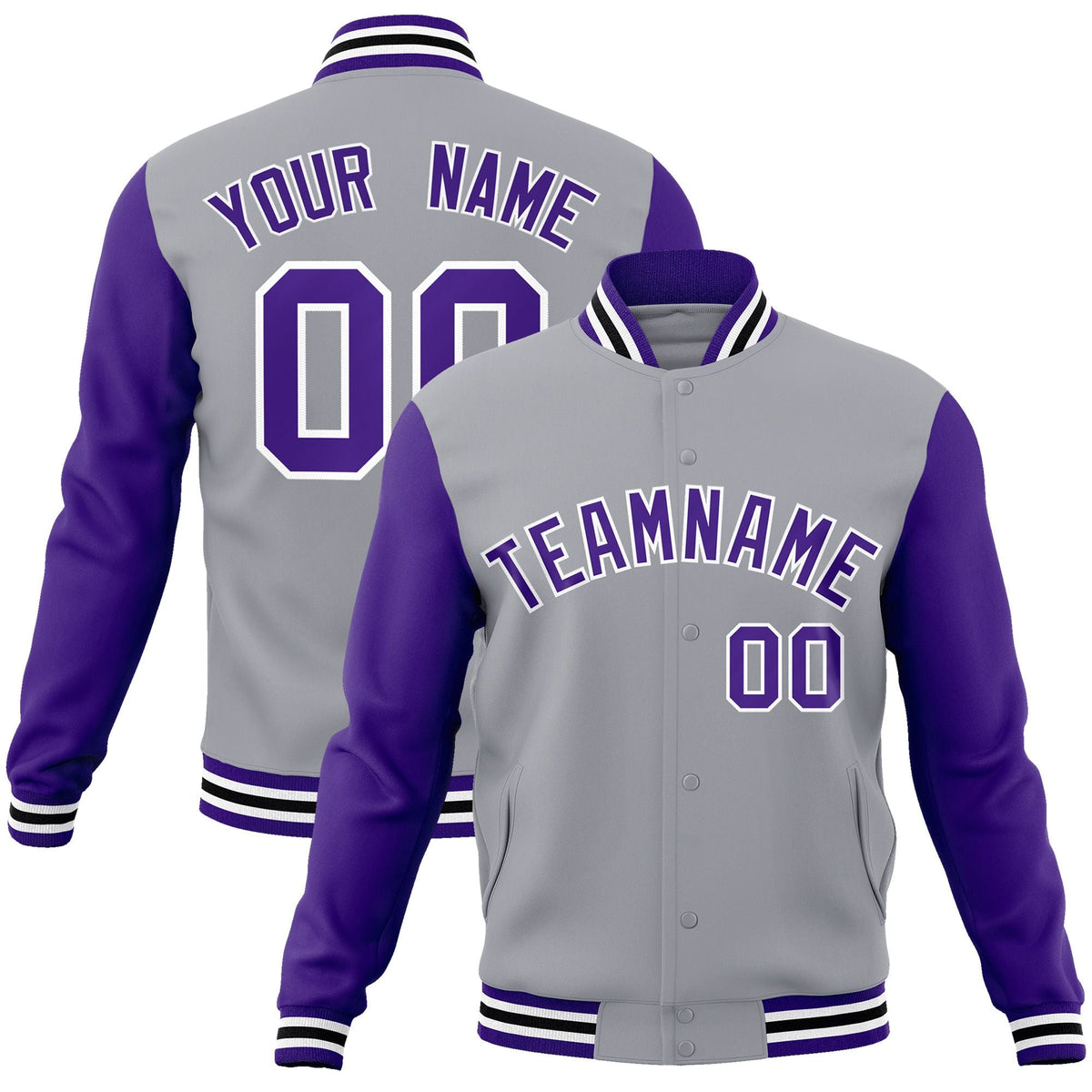 Custom Black White-Black Raglan Sleeves Varsity Full-Snap Letterman Jacket | KXKSHOP
