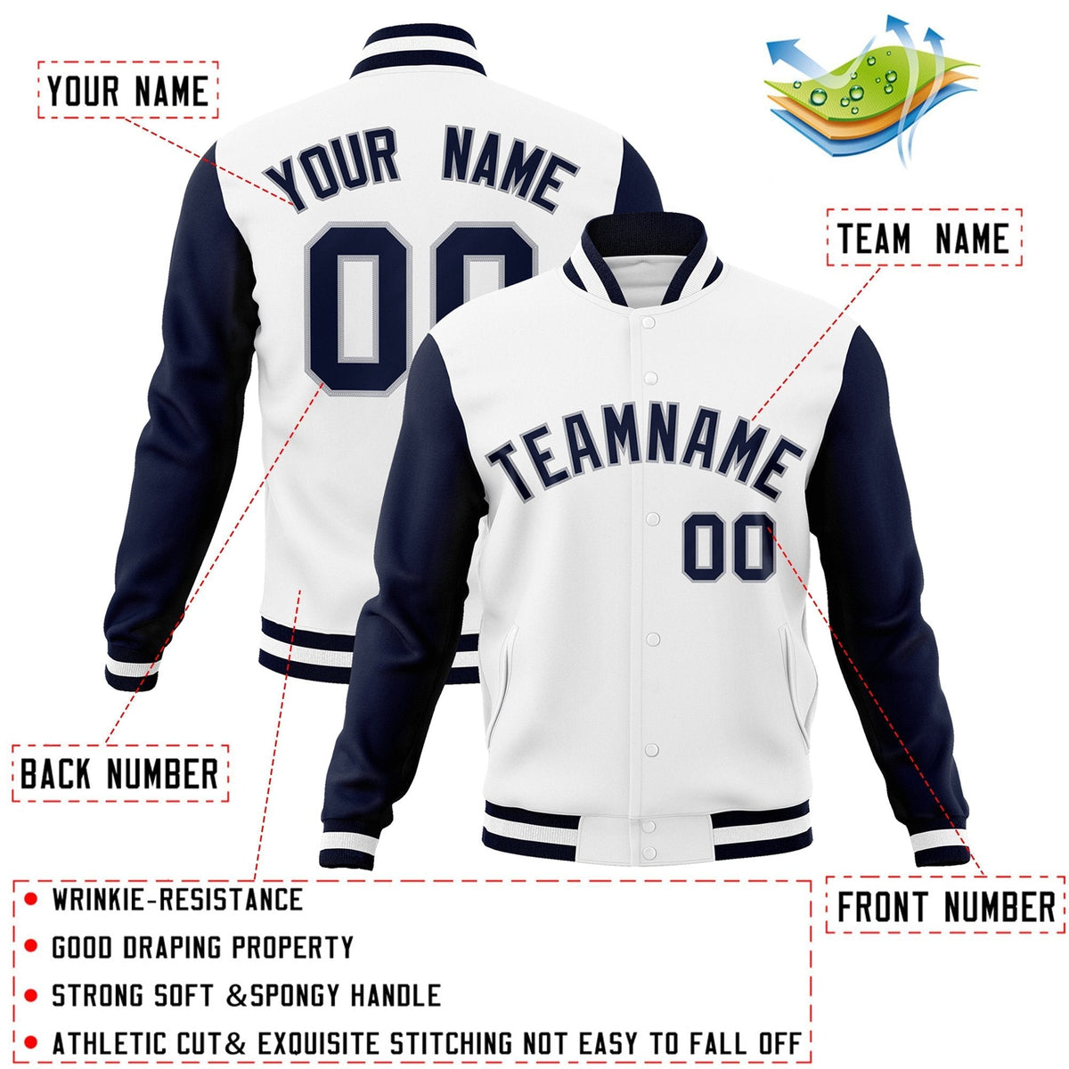 Custom Black White-Black Raglan Sleeves Varsity Full-Snap Letterman Jacket | KXKSHOP