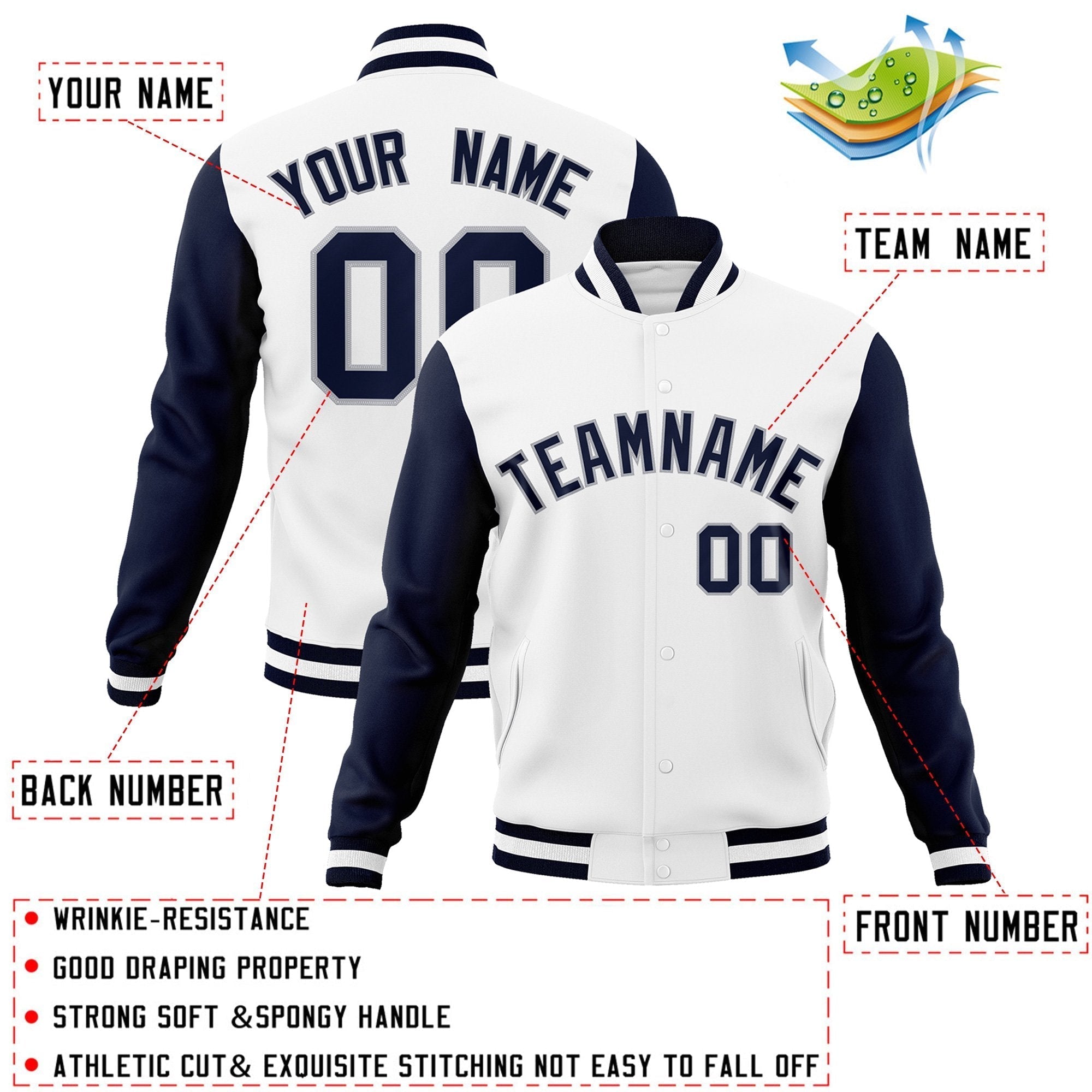 Custom Black White-Black Raglan Sleeves Varsity Full-Snap Letterman Jacket | KXKSHOP