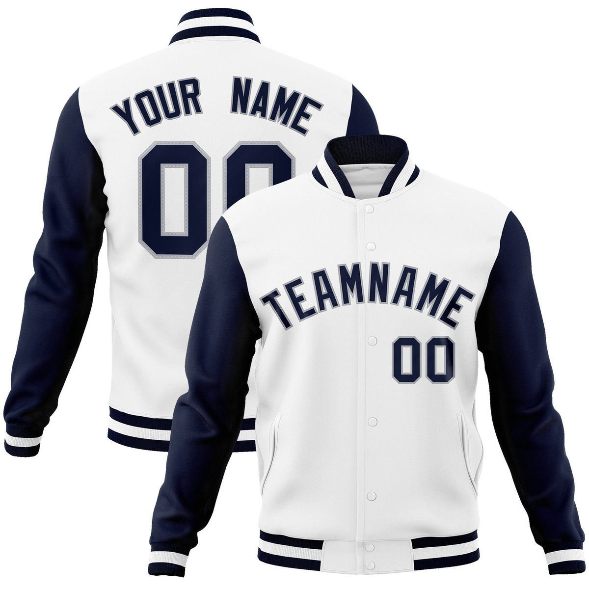 Custom Black White-Black Raglan Sleeves Varsity Full-Snap Letterman Jacket | KXKSHOP