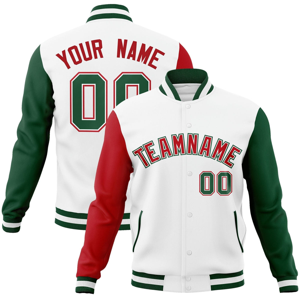 Custom Black White-Black Raglan Sleeves Varsity Full-Snap Letterman Jacket | KXKSHOP