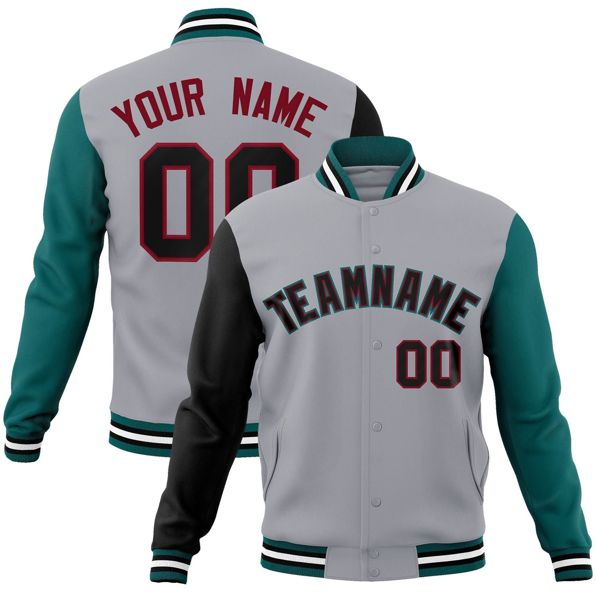 Custom Black White-Black Raglan Sleeves Varsity Full-Snap Letterman Jacket | KXKSHOP