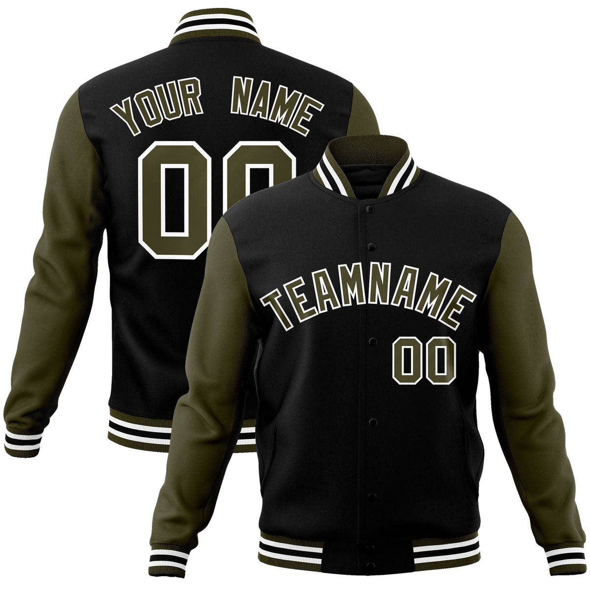 Custom Black White-Black Raglan Sleeves Varsity Full-Snap Letterman Jacket | KXKSHOP