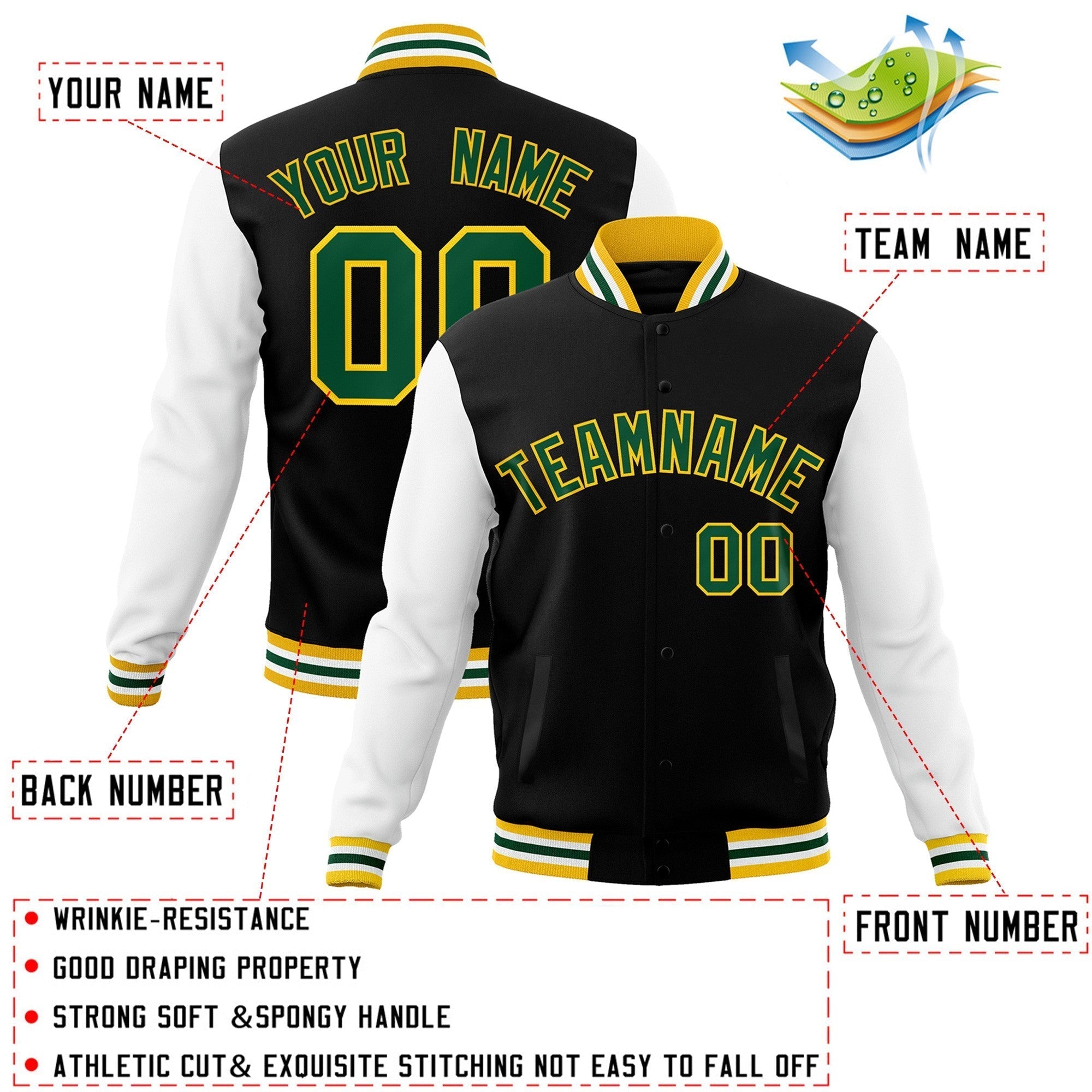 Custom Green Purple-White Raglan Sleeves Varsity Full-Snap Letterman Jacket | KXKSHOP
