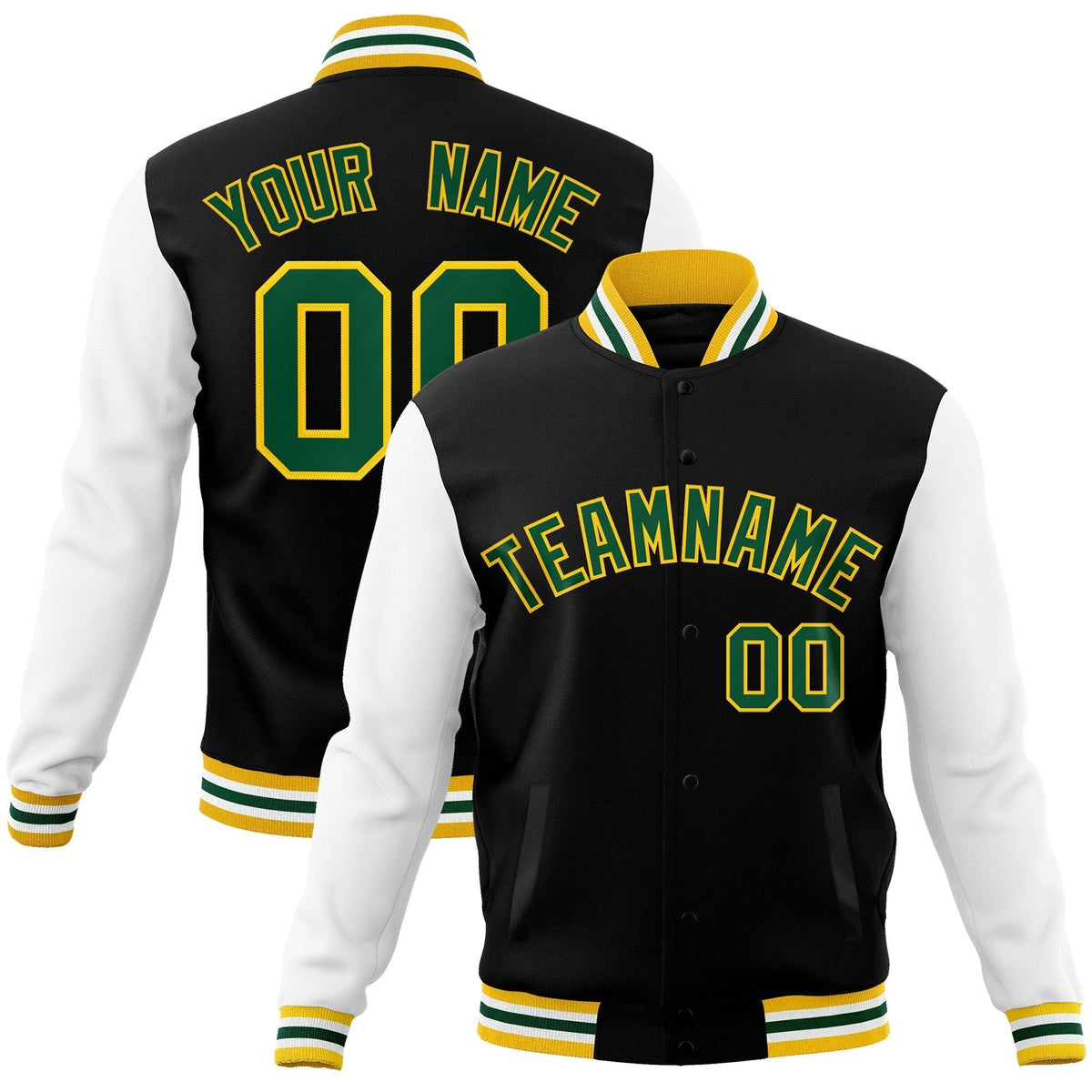 Custom Green Purple-White Raglan Sleeves Varsity Full-Snap Letterman Jacket | KXKSHOP